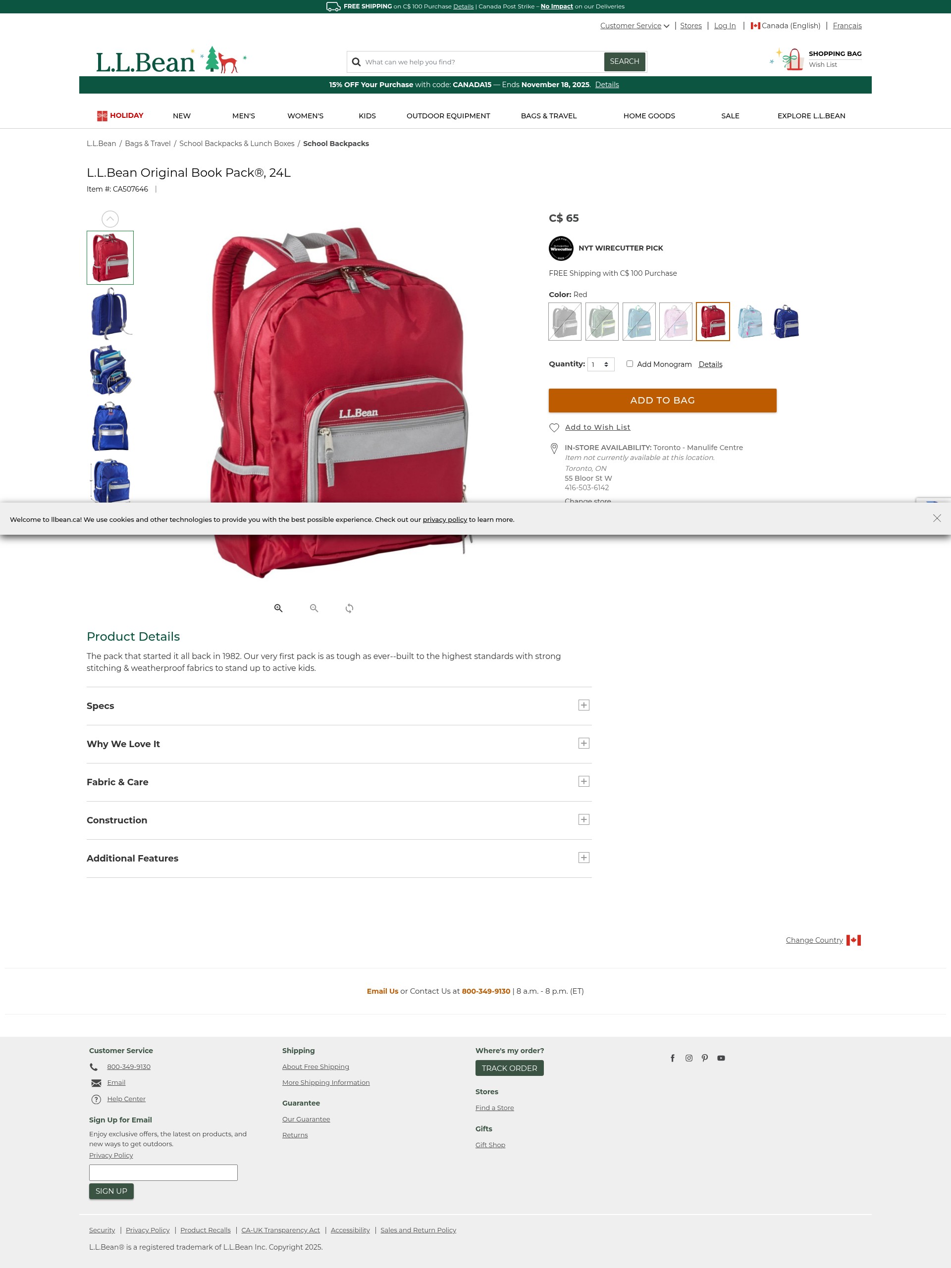 Screenshot of www.llbean.ca