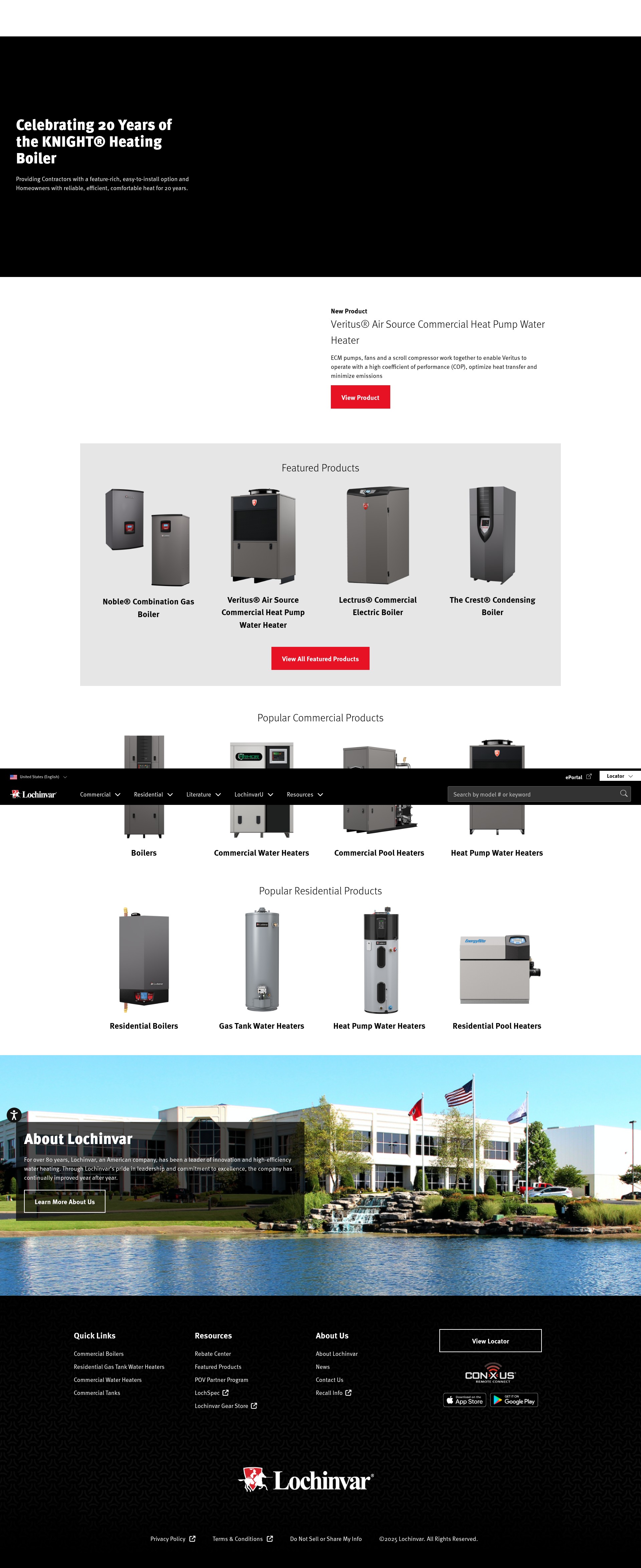 Screenshot of www.lochinvar.com