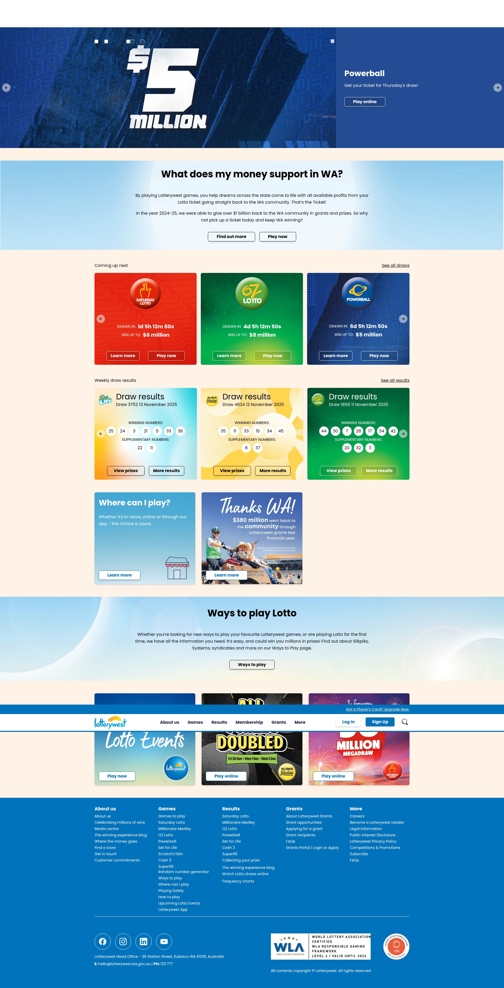 Screenshot of www.lotterywest.wa.gov.au