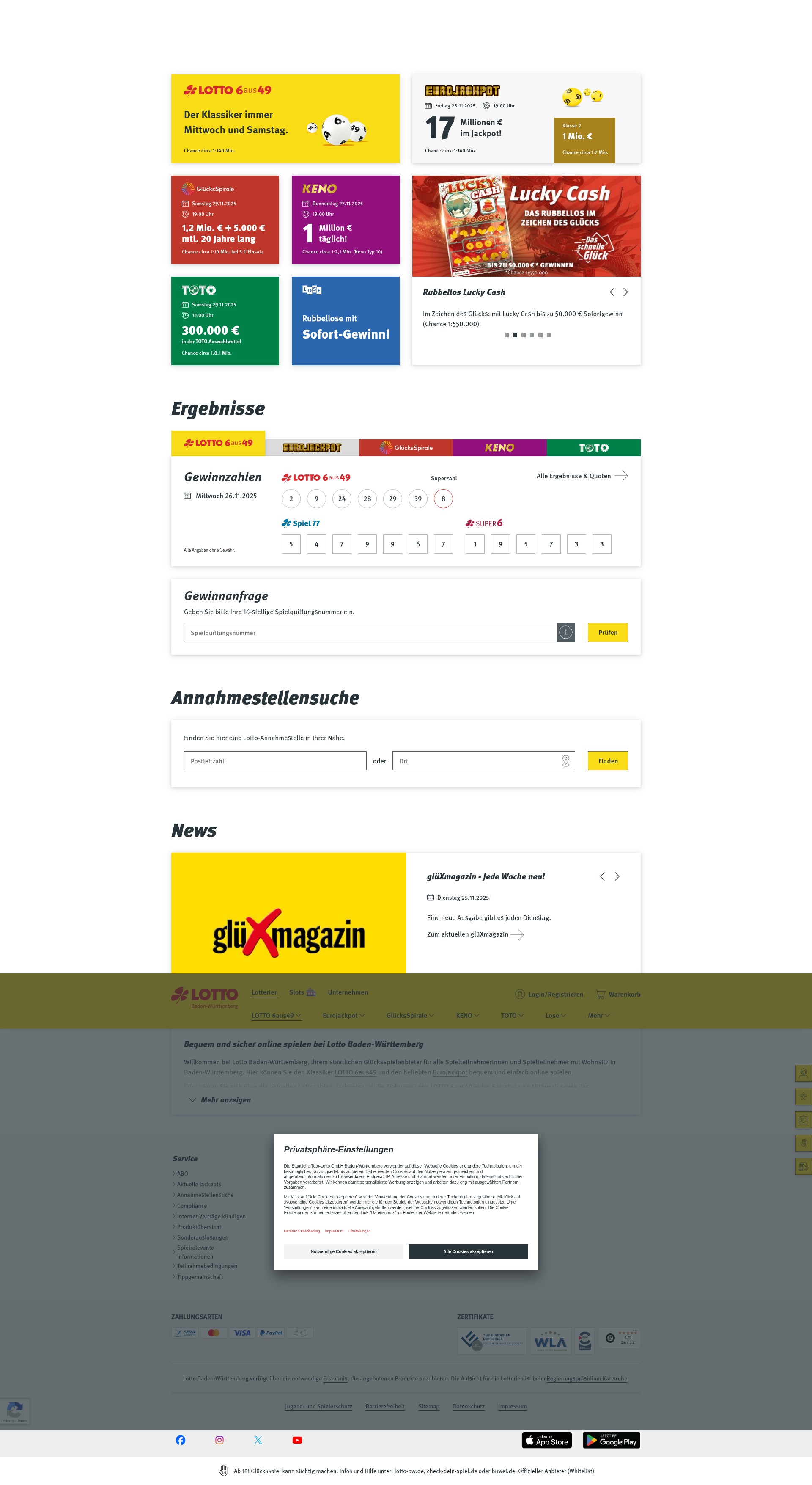 Screenshot of www.lotto-bw.de