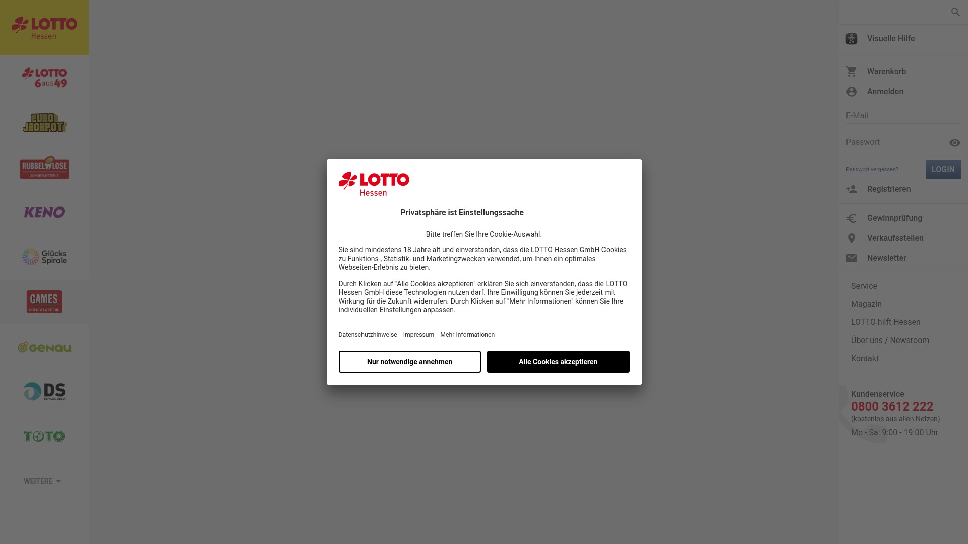 Screenshot of www.lotto-hessen.de