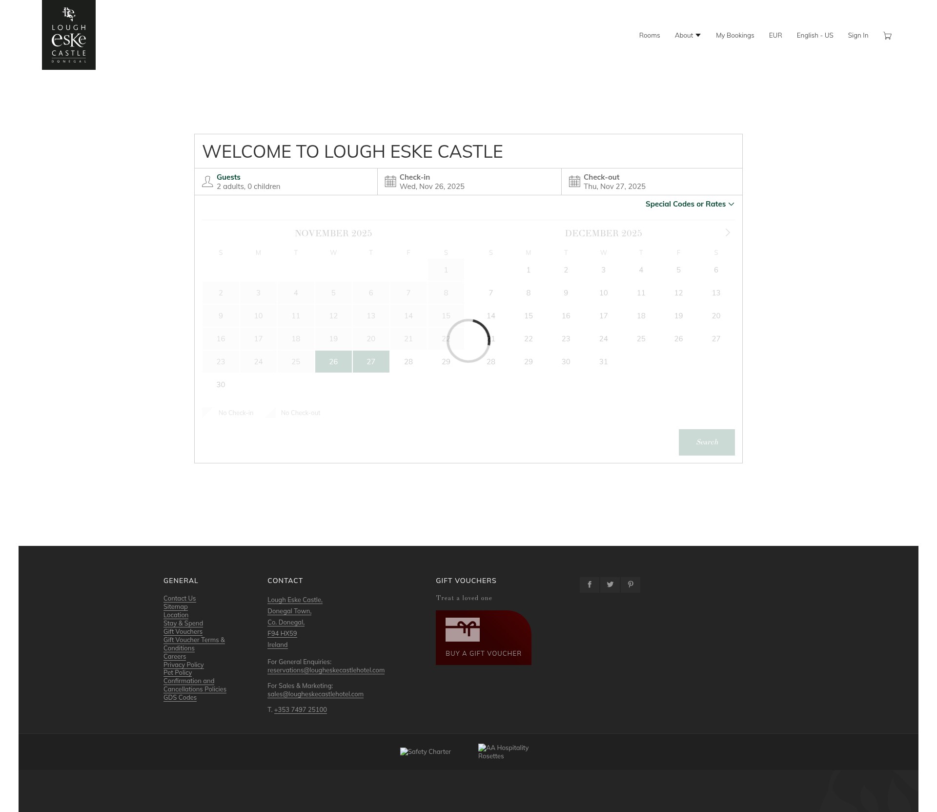 Screenshot of www.lougheskecastlehotel.com