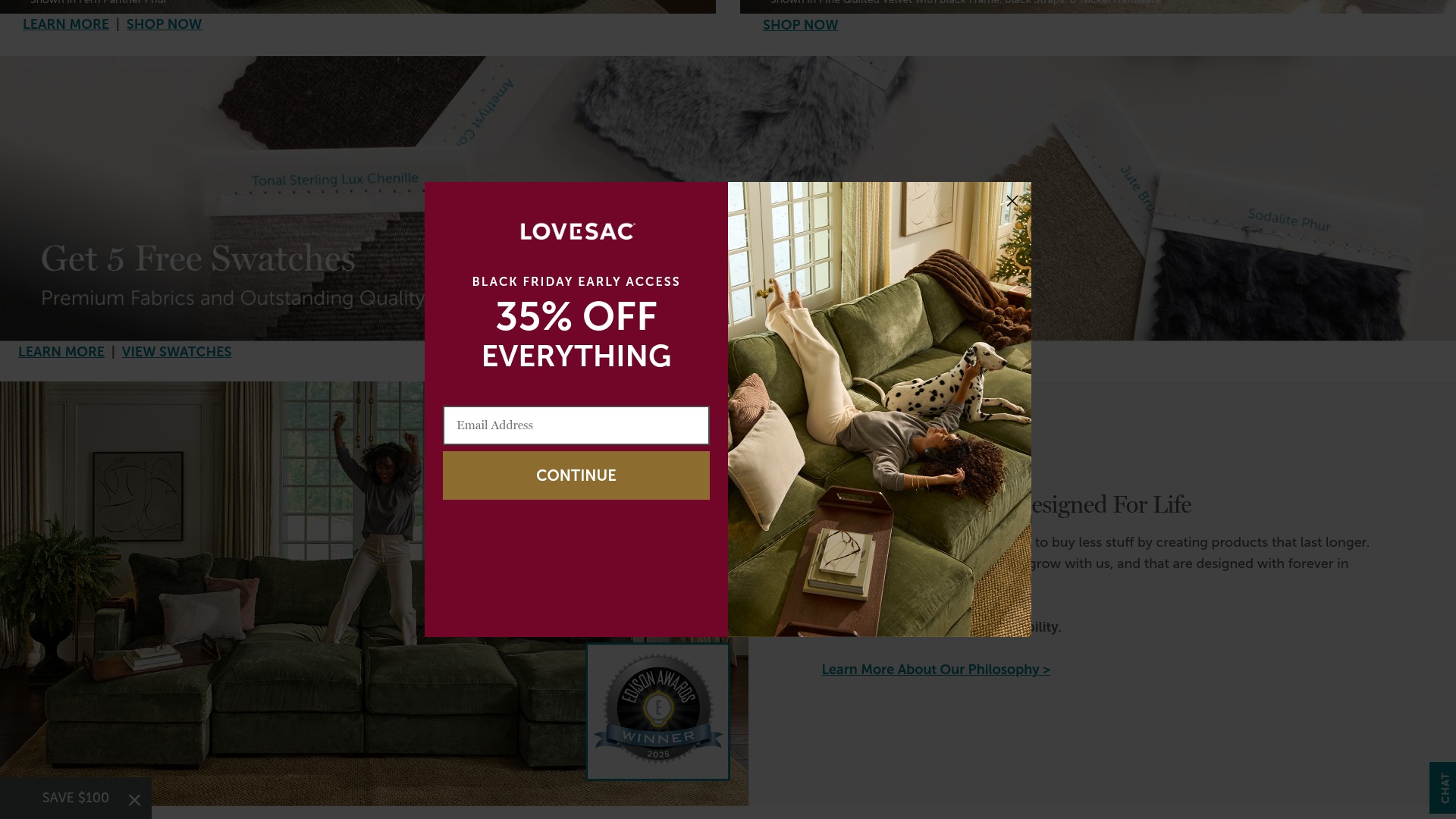 Screenshot of www.lovesac.com