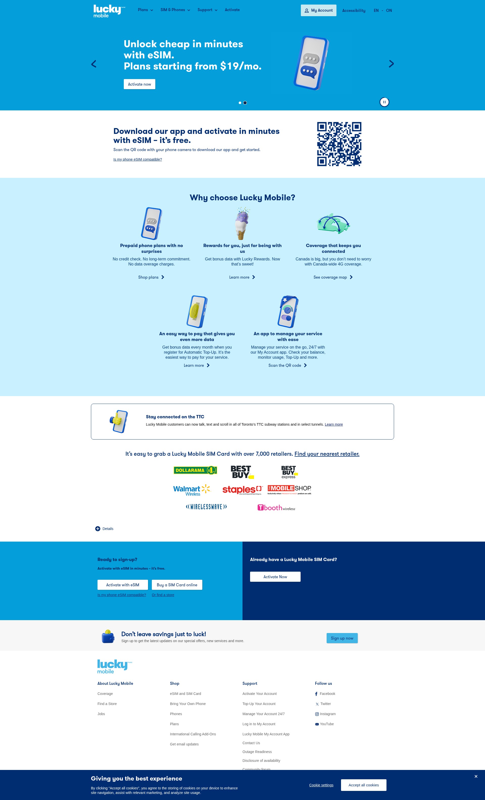 Screenshot of www.luckymobile.ca