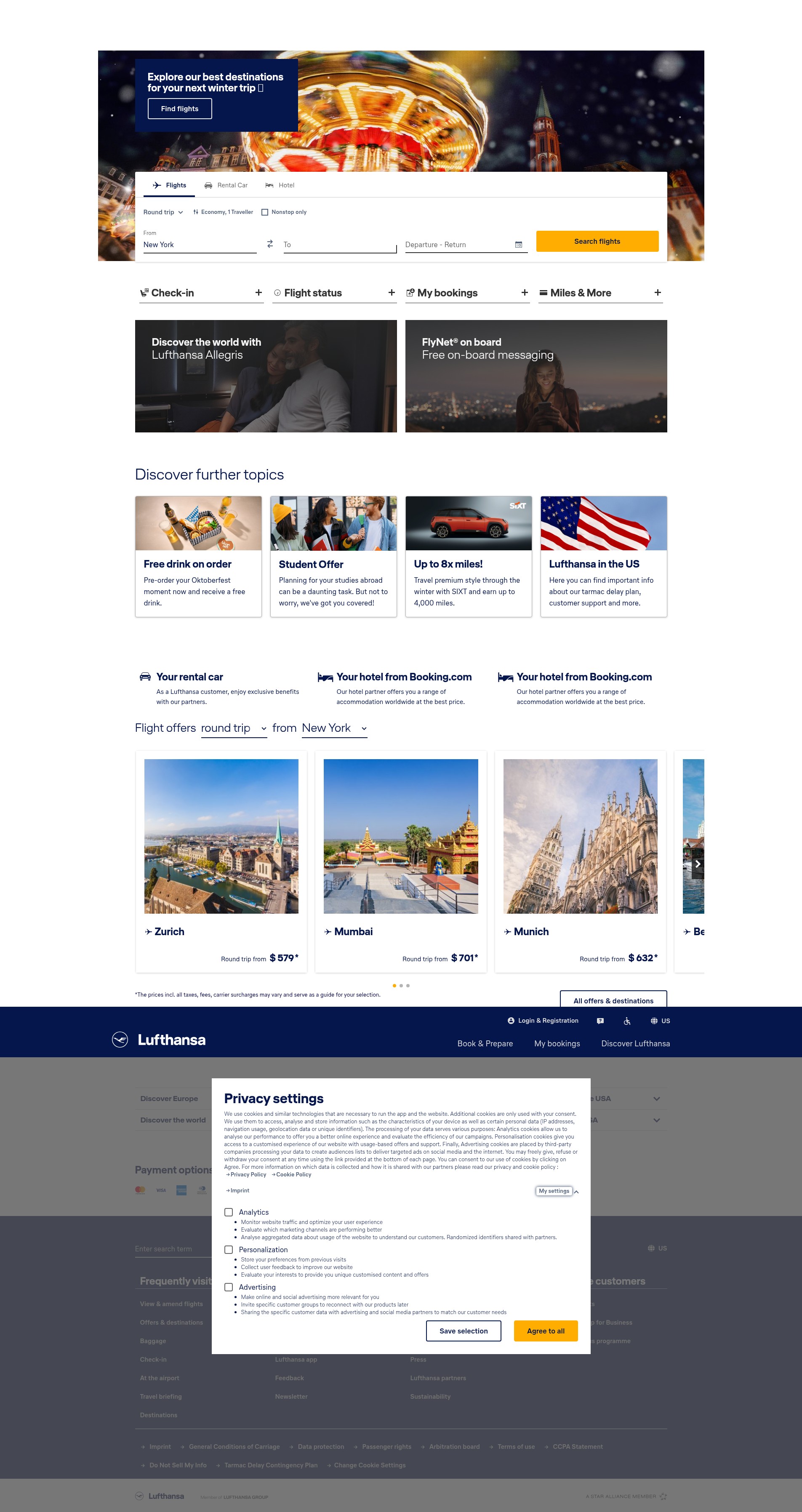 Screenshot of www.lufthansa.com