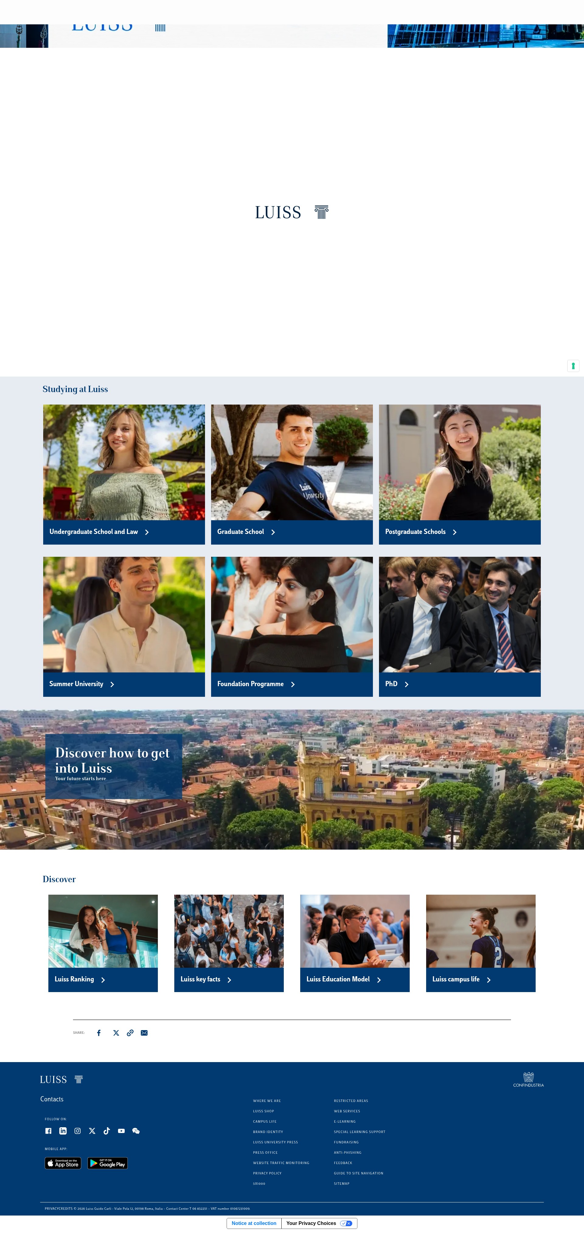Screenshot of www.luiss.edu