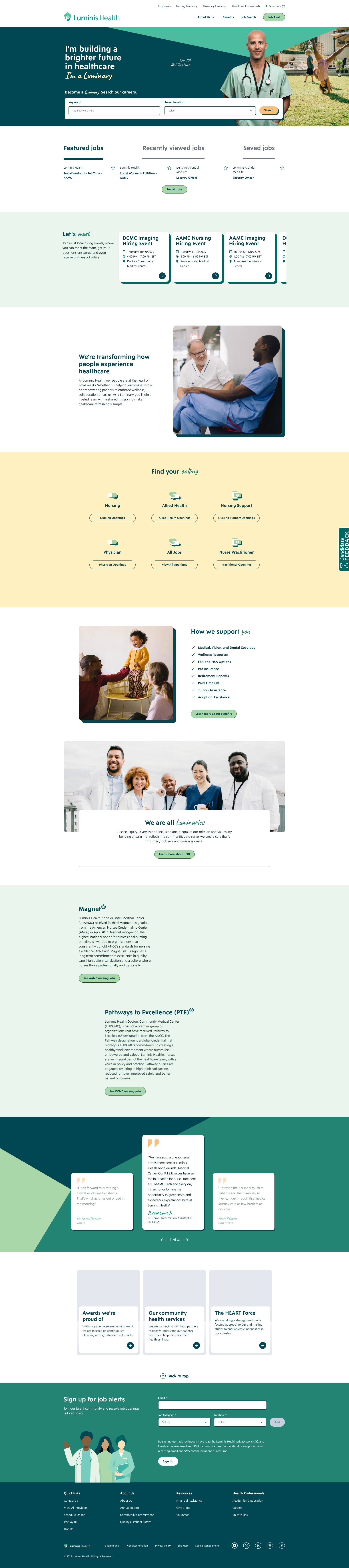 Screenshot of www.luminishealthcareers.org