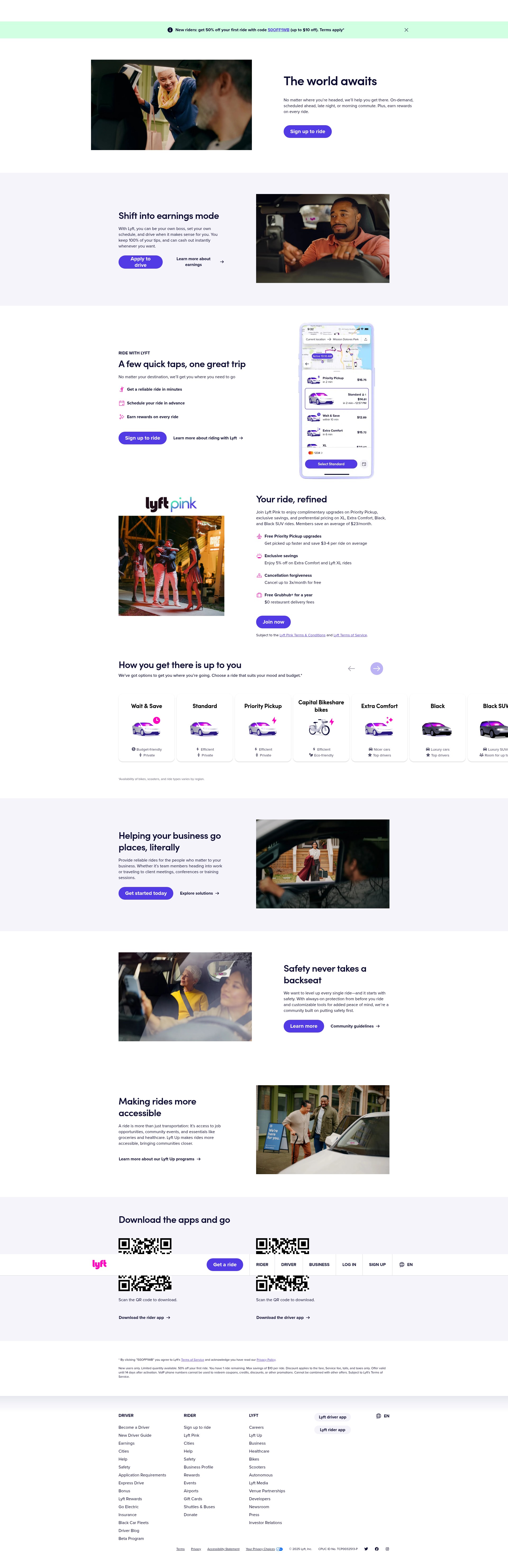 Screenshot of www.lyft.com