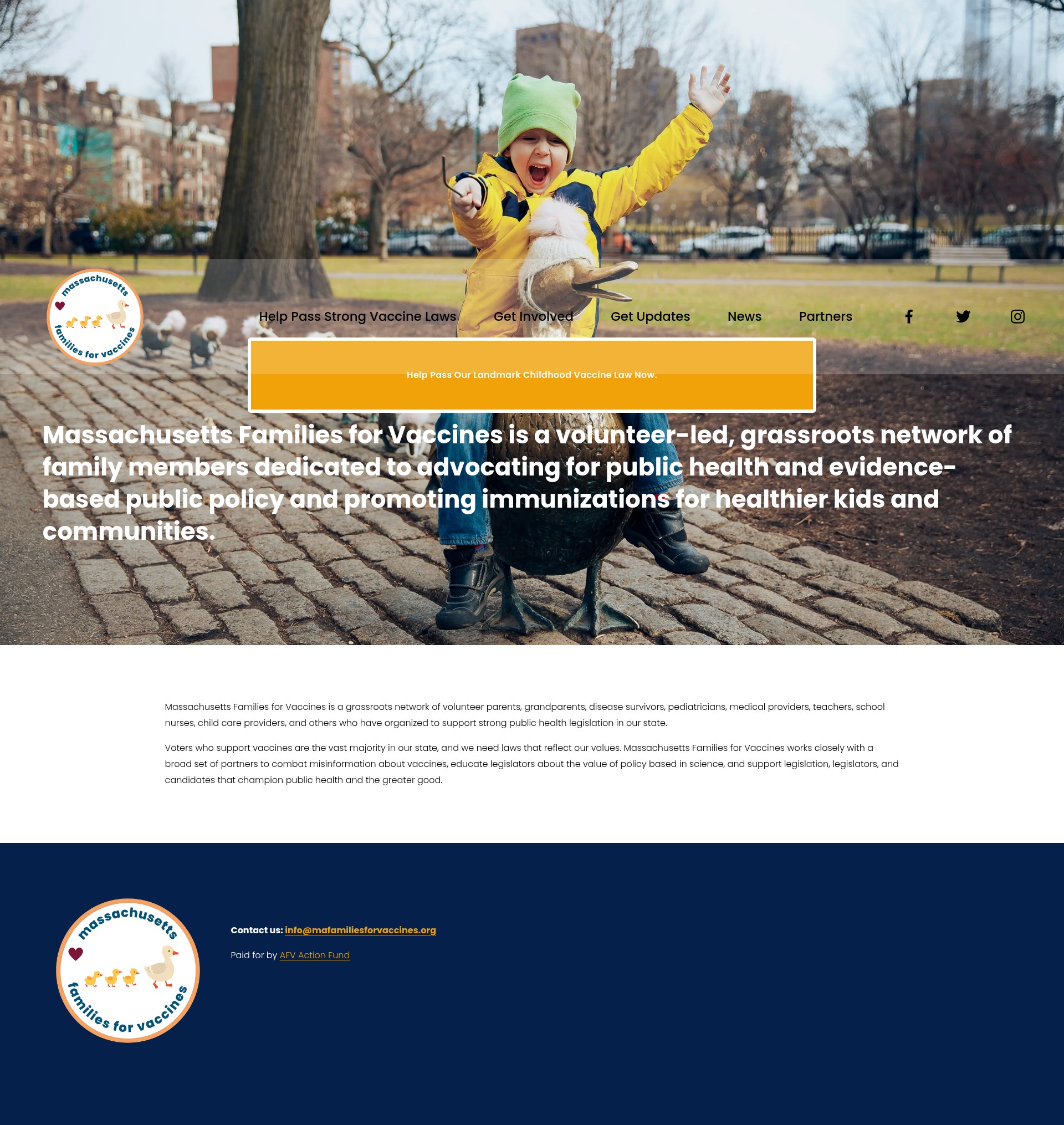 Screenshot of www.mafamiliesforvaccines.org
