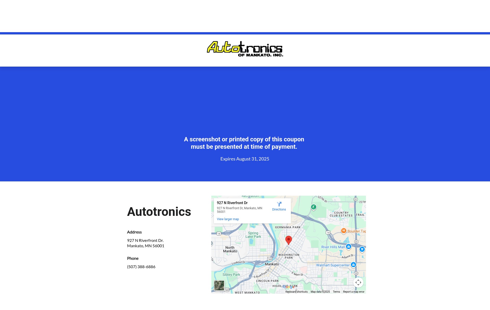 Screenshot of www.mankatoautotronics.com