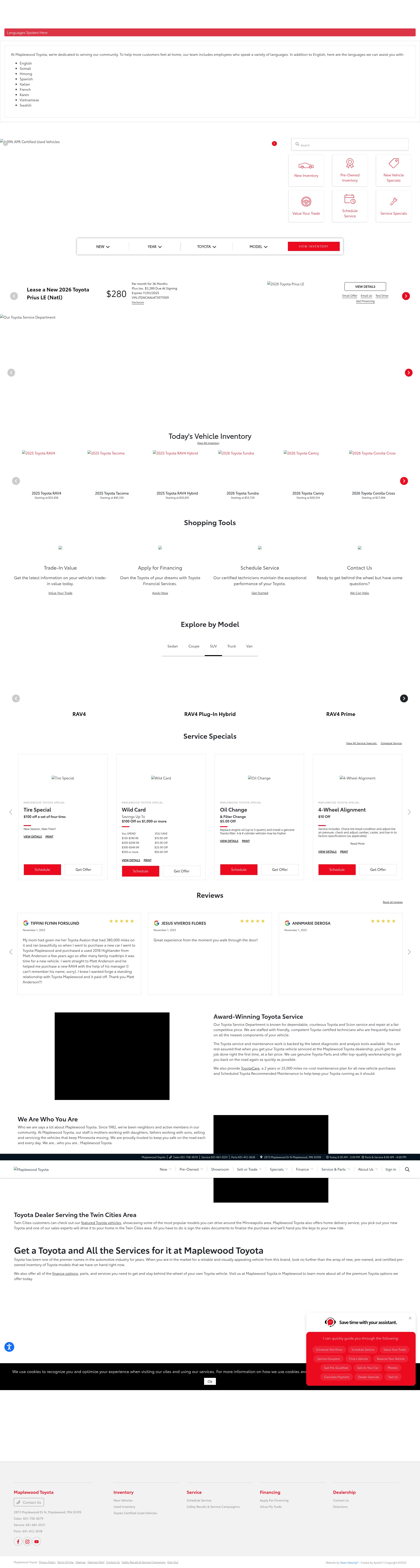 Screenshot of www.maplewoodtoyota.com