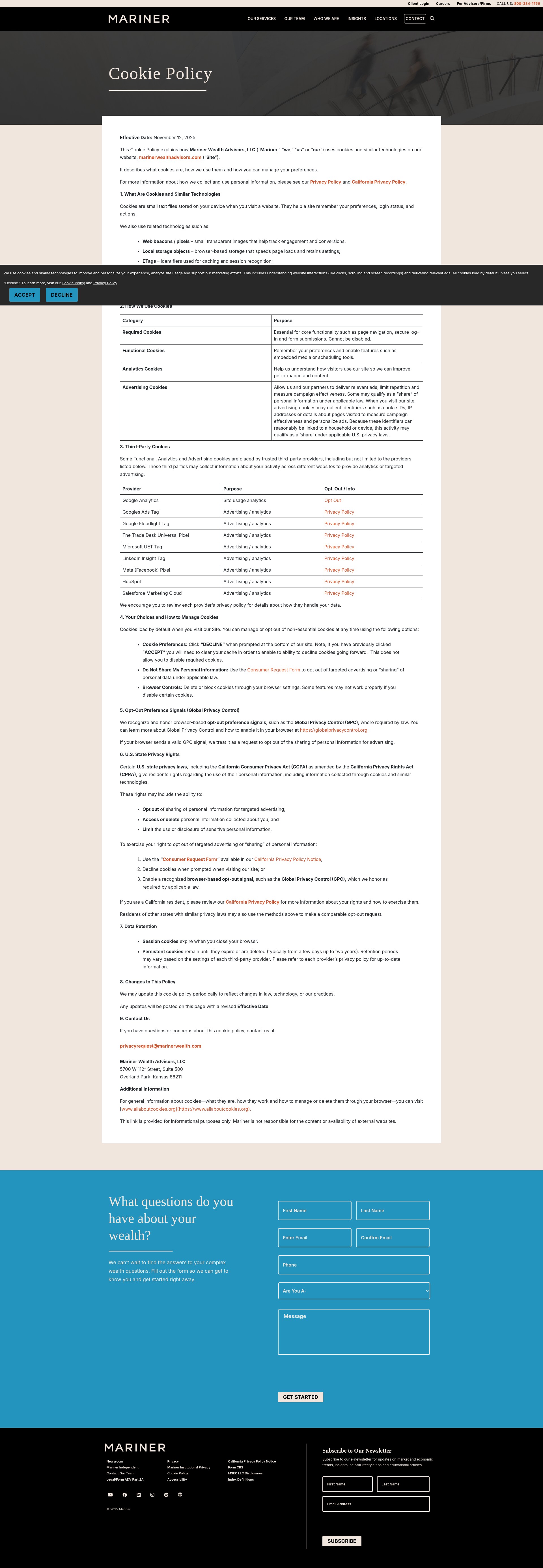 Screenshot of www.marinerwealthadvisors.com