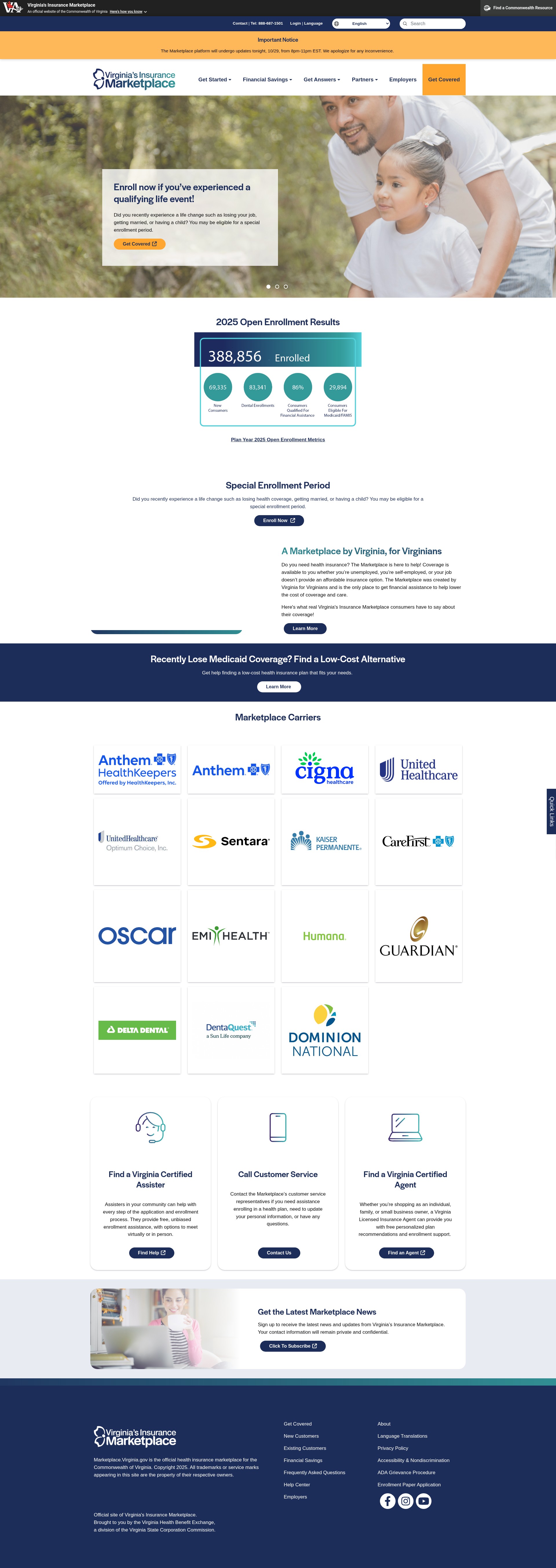 Screenshot of www.marketplace.virginia.gov