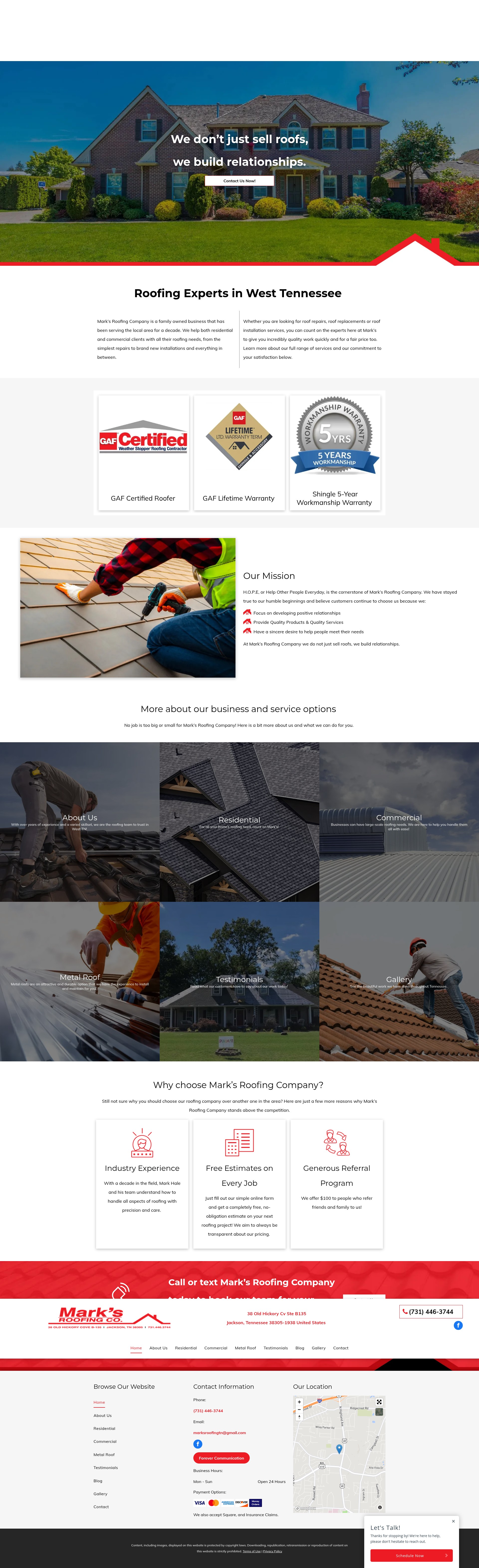 Screenshot of www.marksroofingcompanytn.com