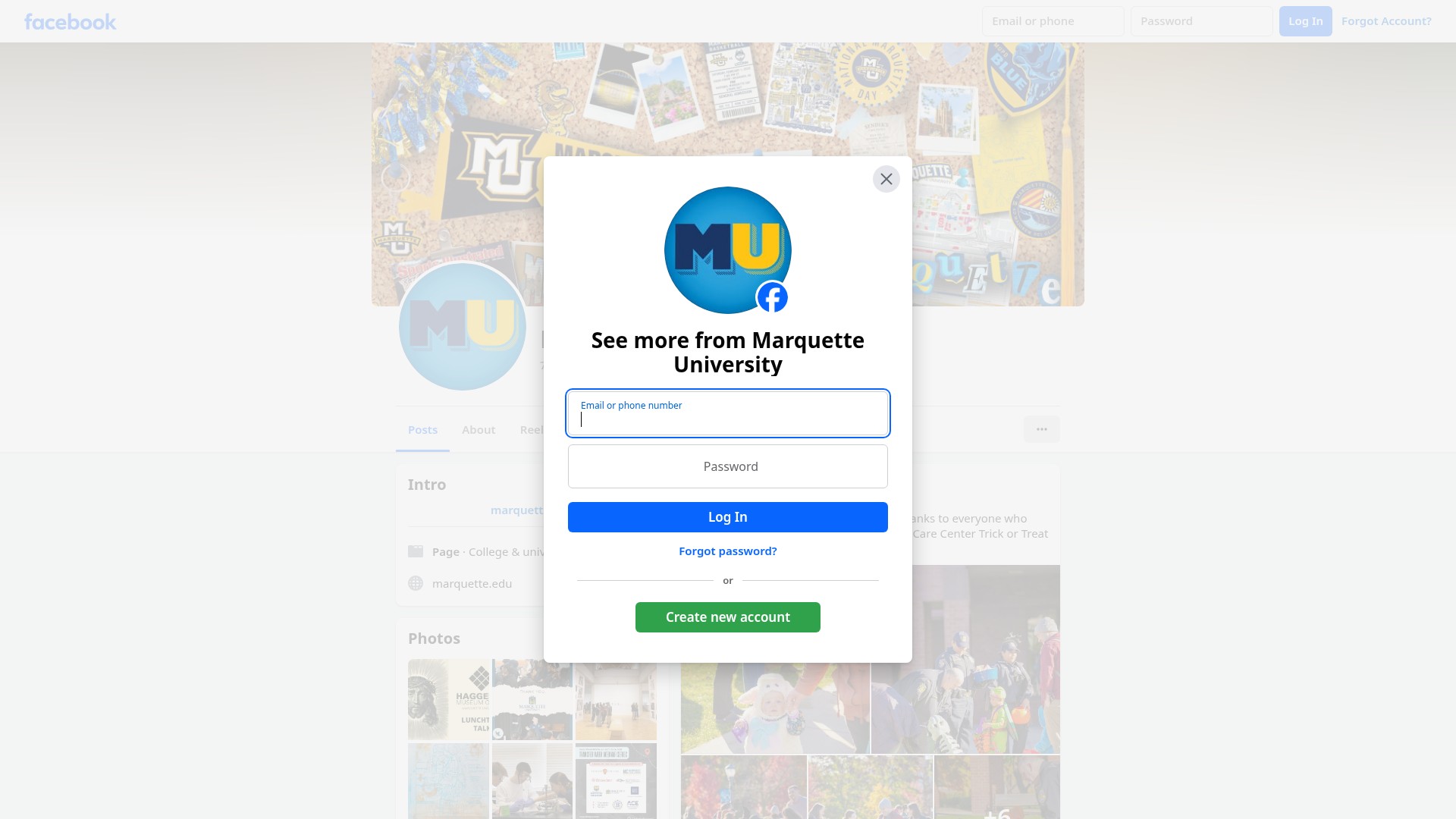 Screenshot of www.marquette.edu
