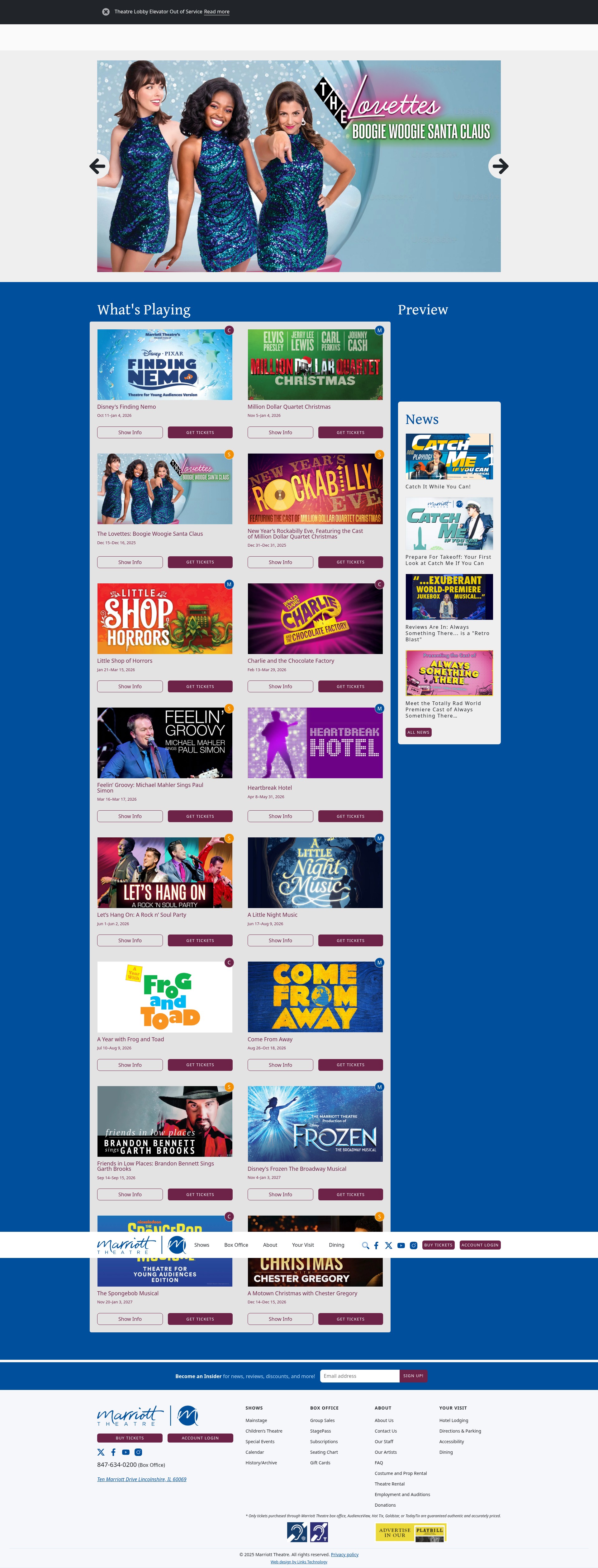 Screenshot of www.marriotttheatre.com