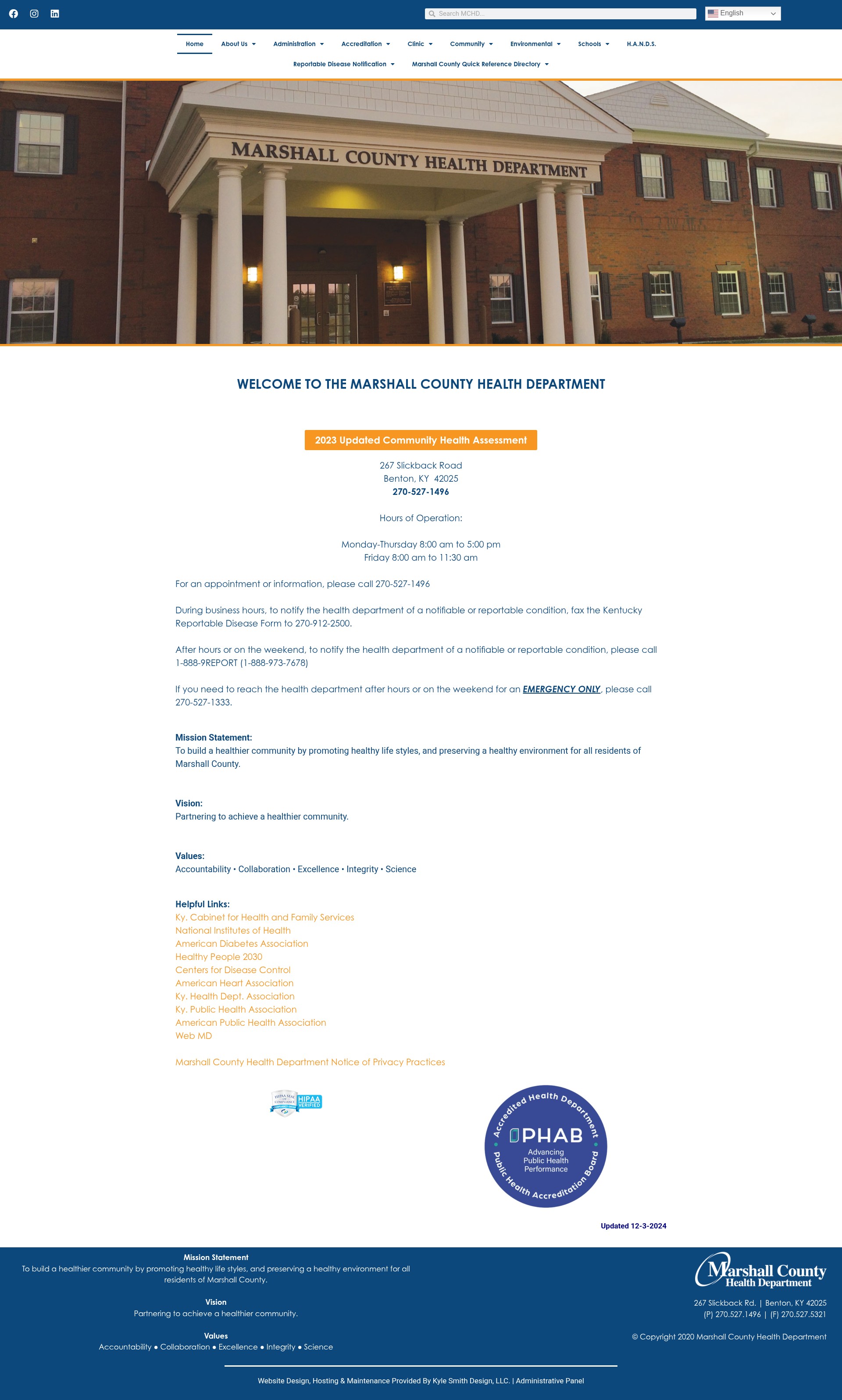 Screenshot of www.marshallcohealthdepartment.com