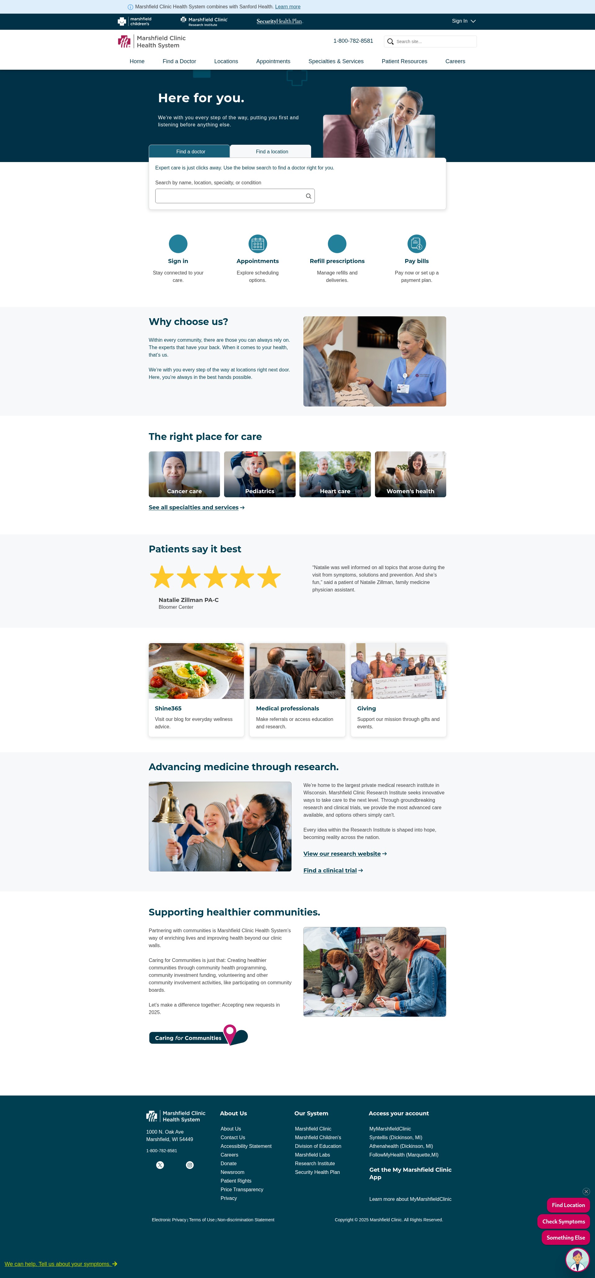 Screenshot of www.marshfieldclinic.org