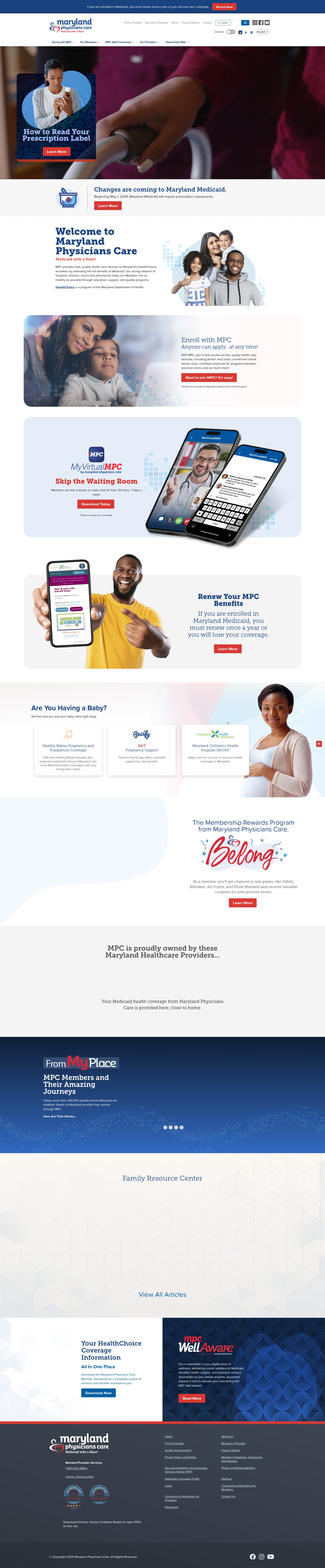Screenshot of www.marylandphysicianscare.com