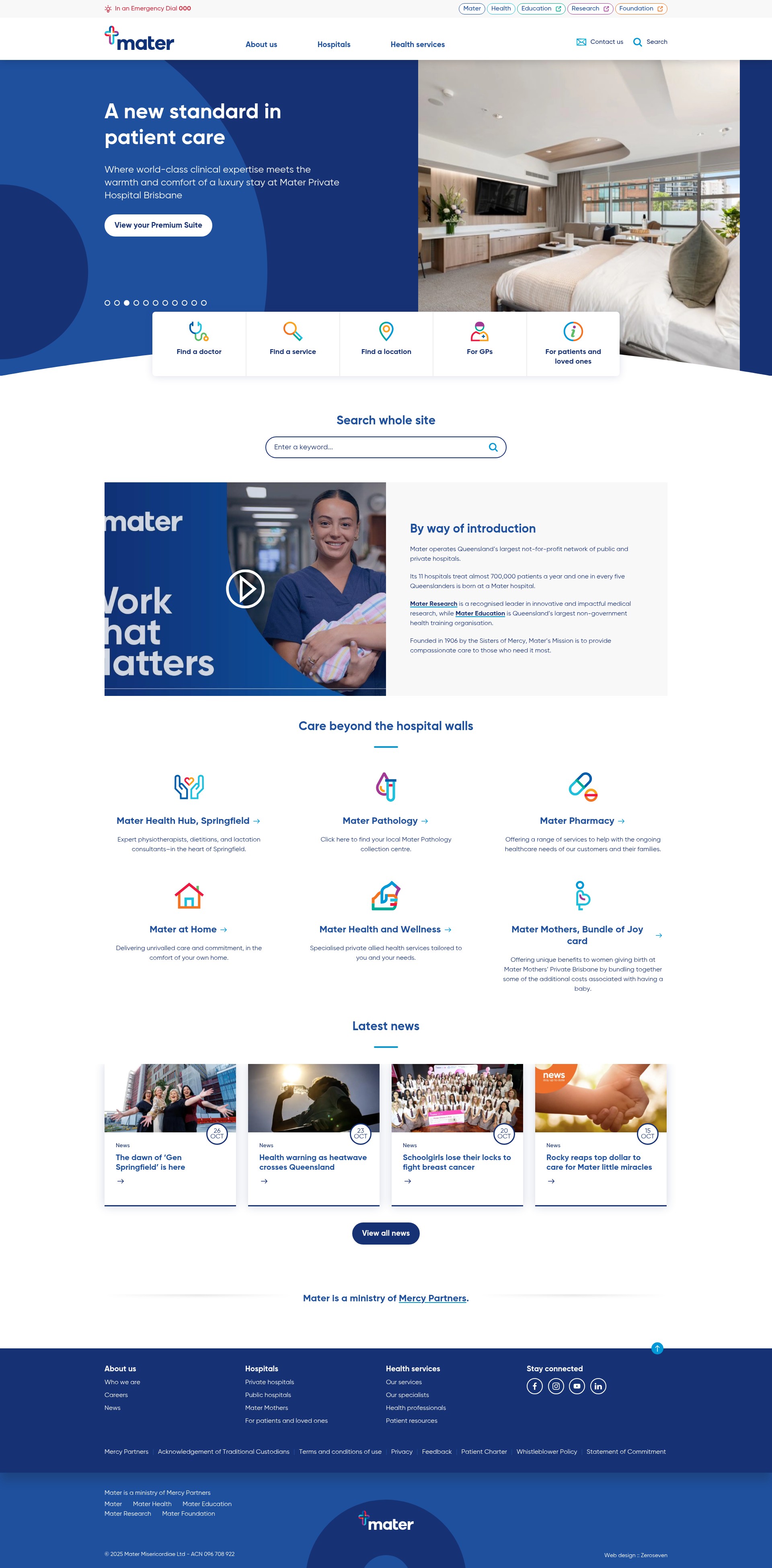 Screenshot of www.mater.org.au