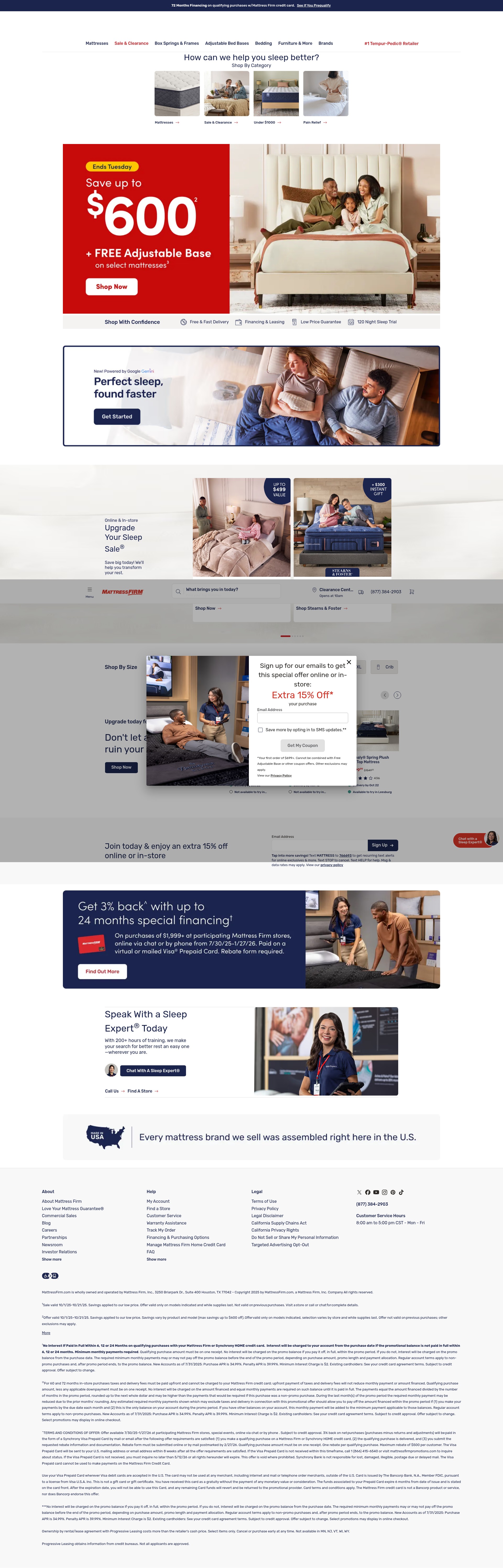 Screenshot of www.mattressfirm.com