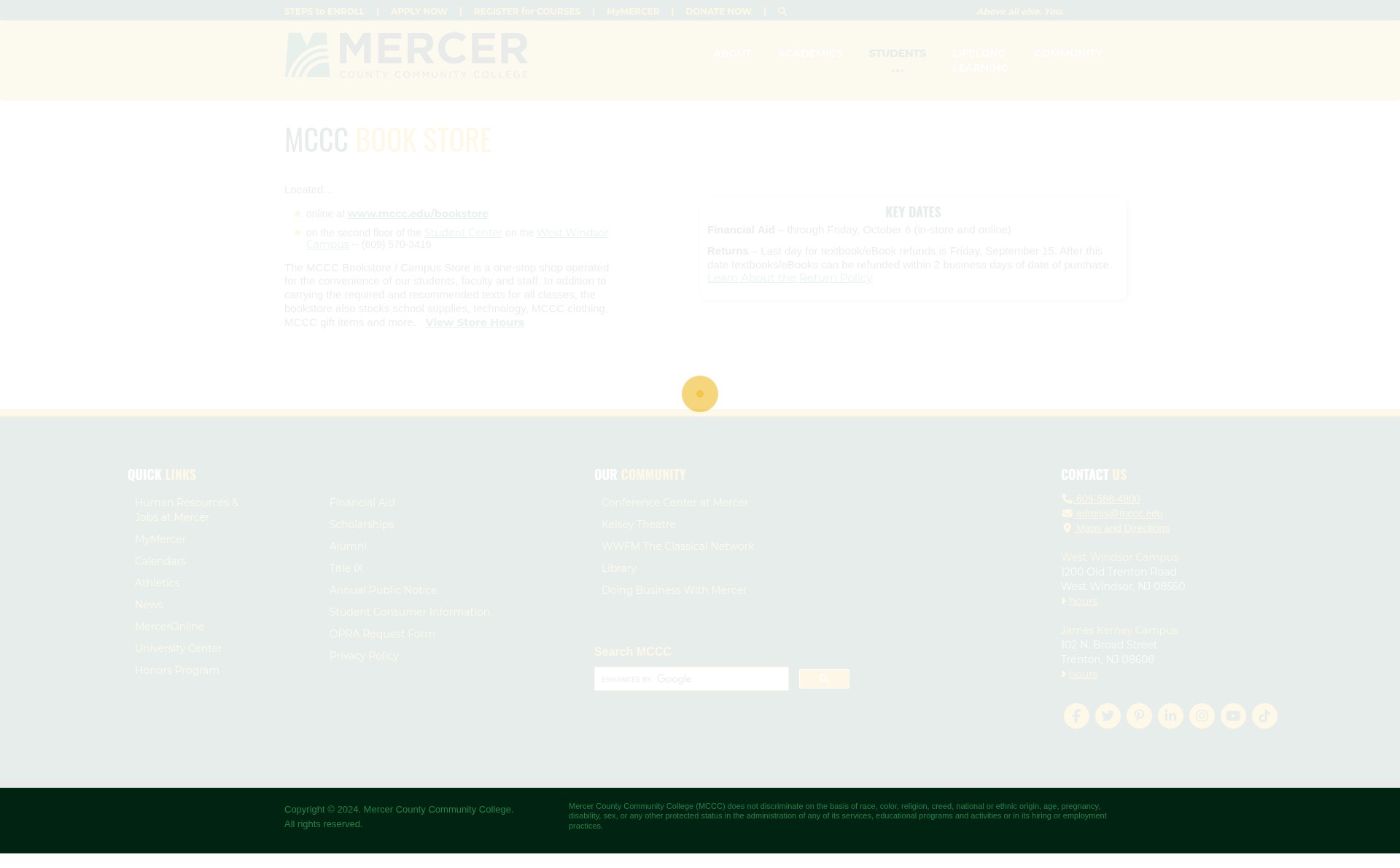 Screenshot of www.mccc.edu
