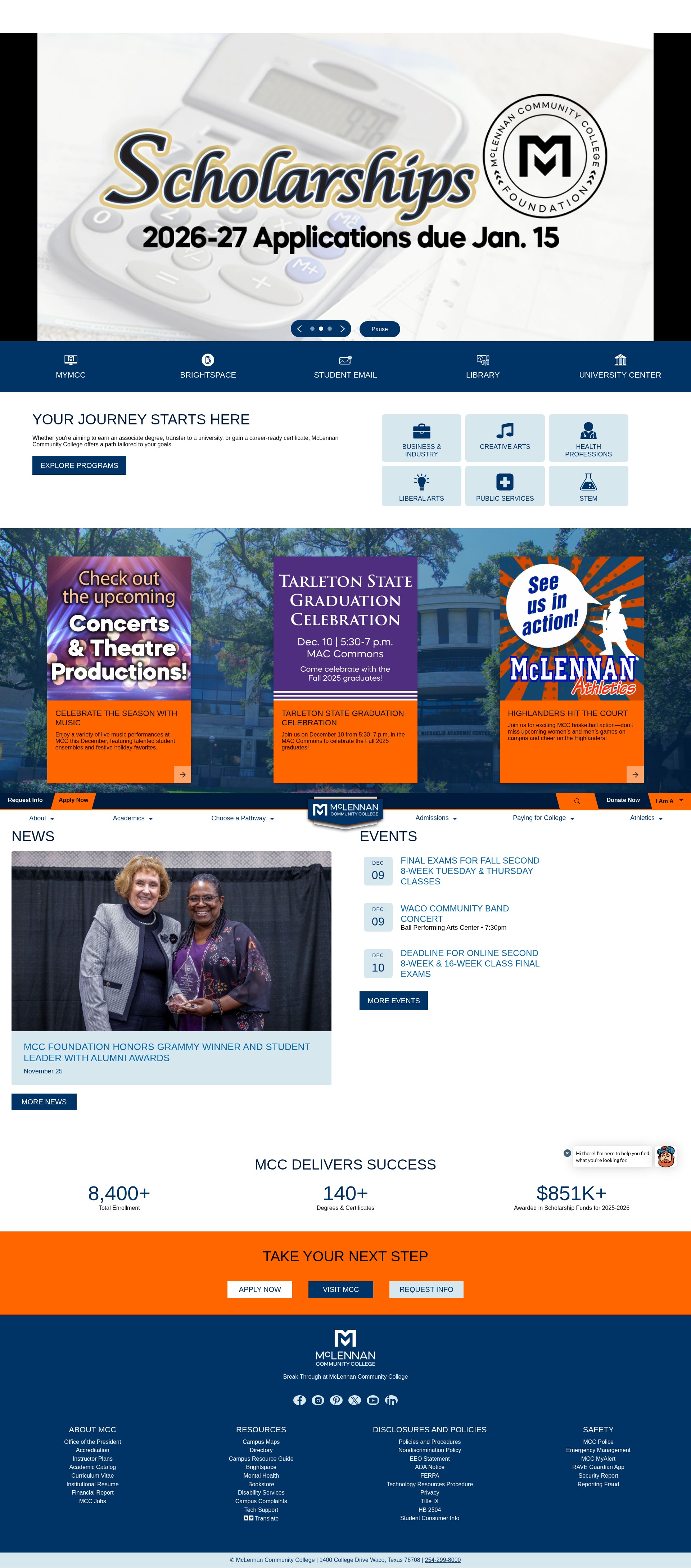 Screenshot of www.mclennan.edu