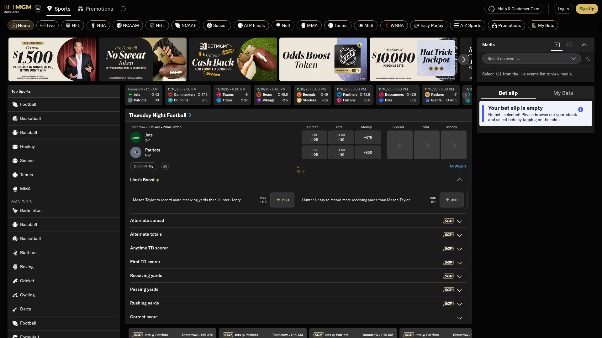 Screenshot of www.md.betmgm.com