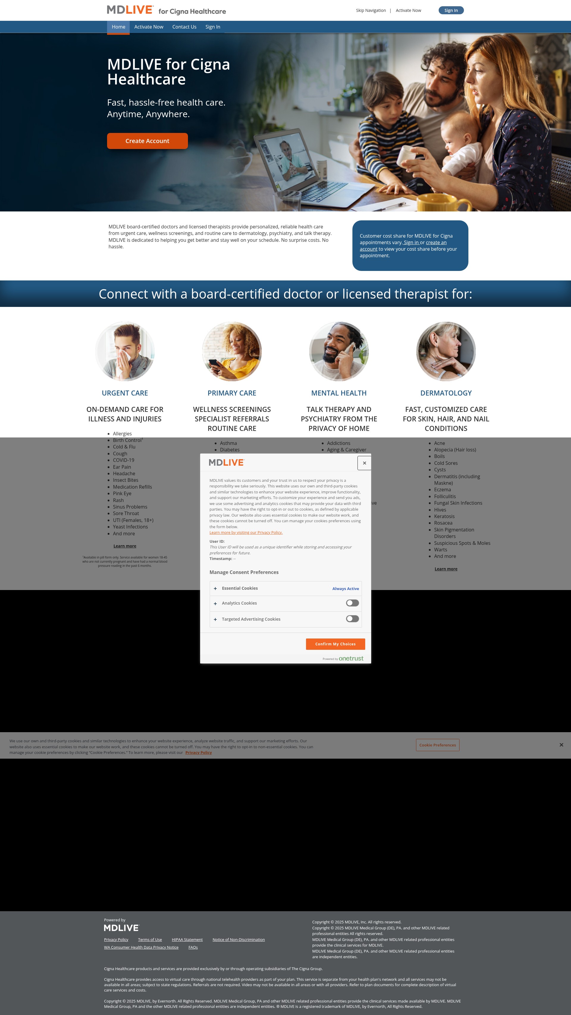 Screenshot of www.mdliveforcigna.com