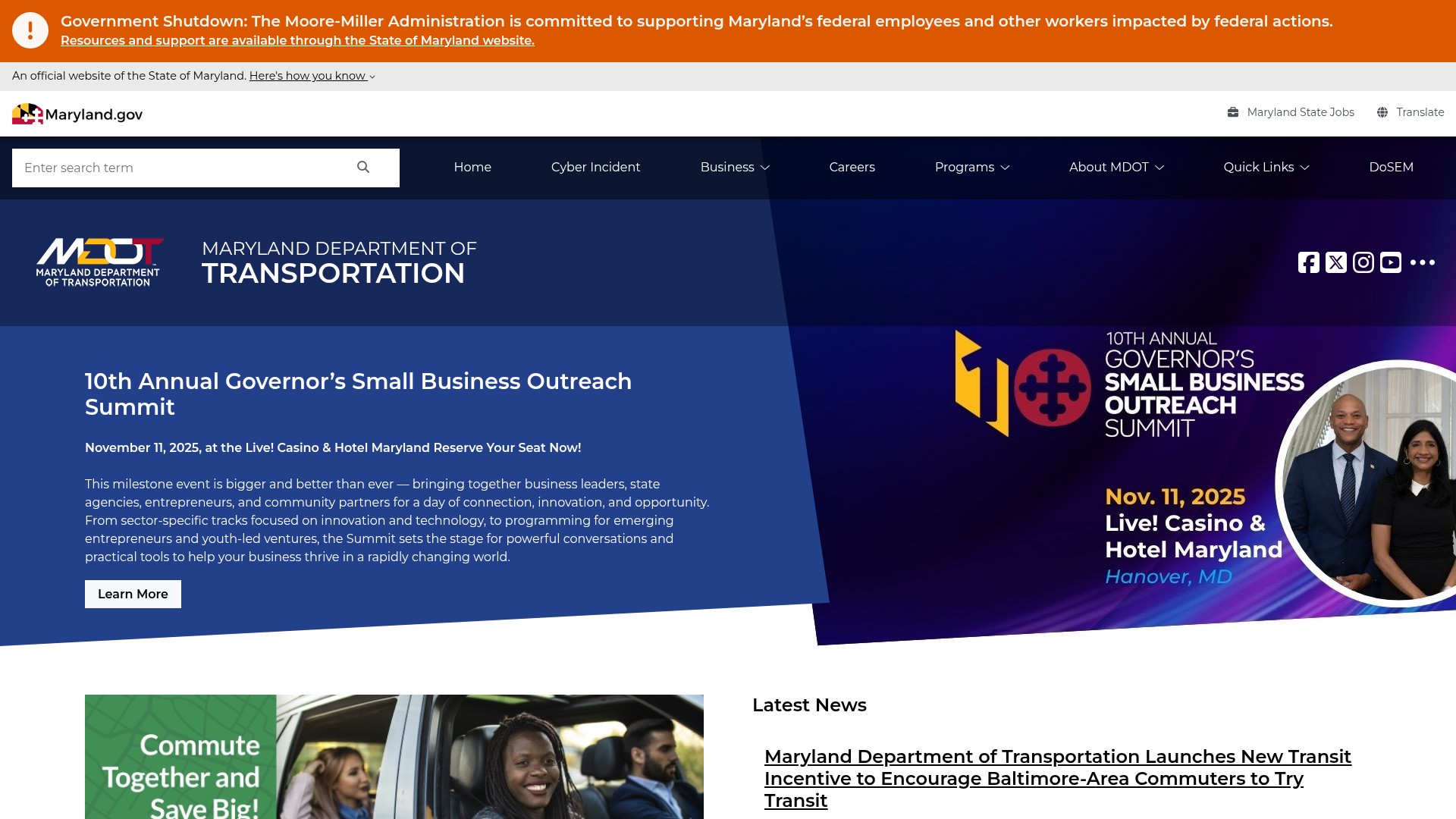 Screenshot of www.mdot.maryland.gov