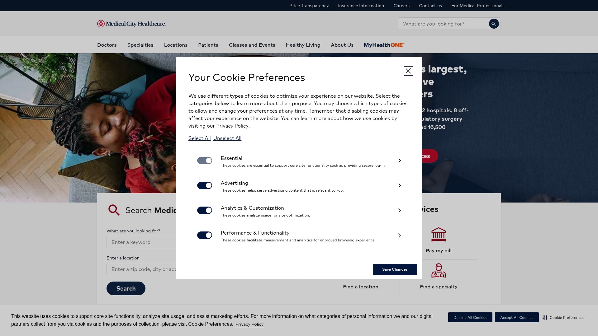 Screenshot of www.medicalcityhealthcare.com