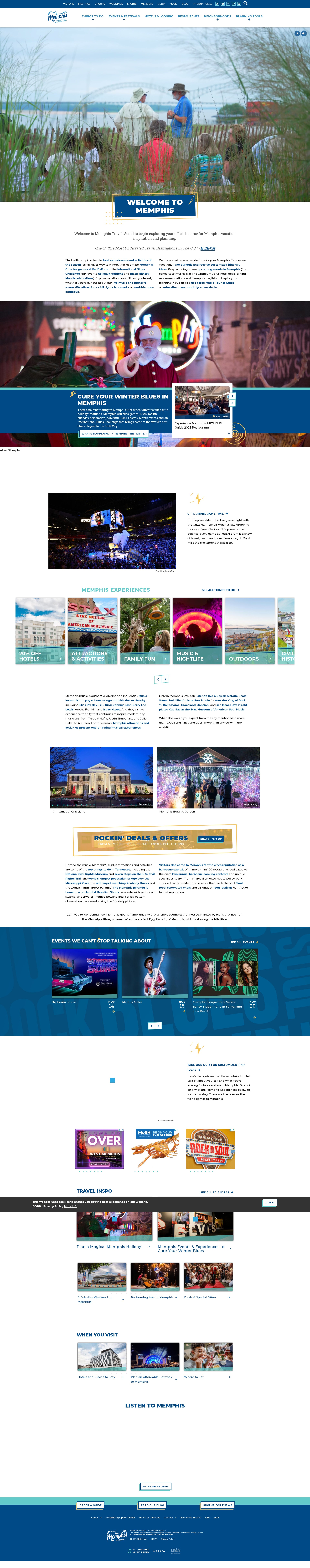 Screenshot of www.memphistravel.com