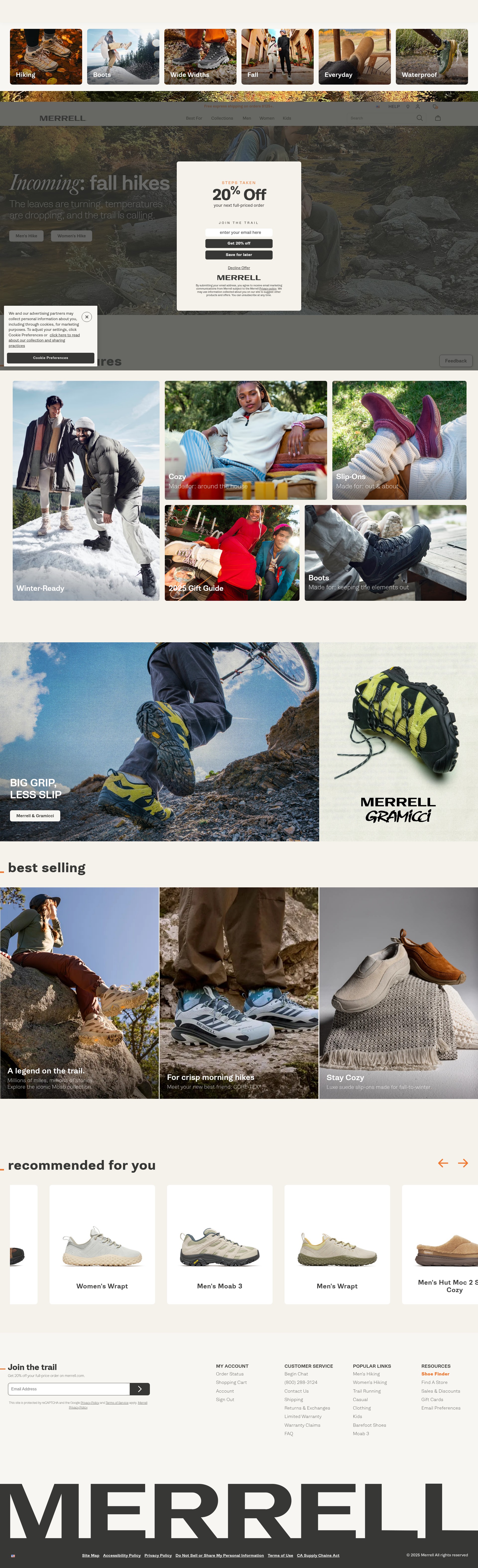 Screenshot of www.merrell.com