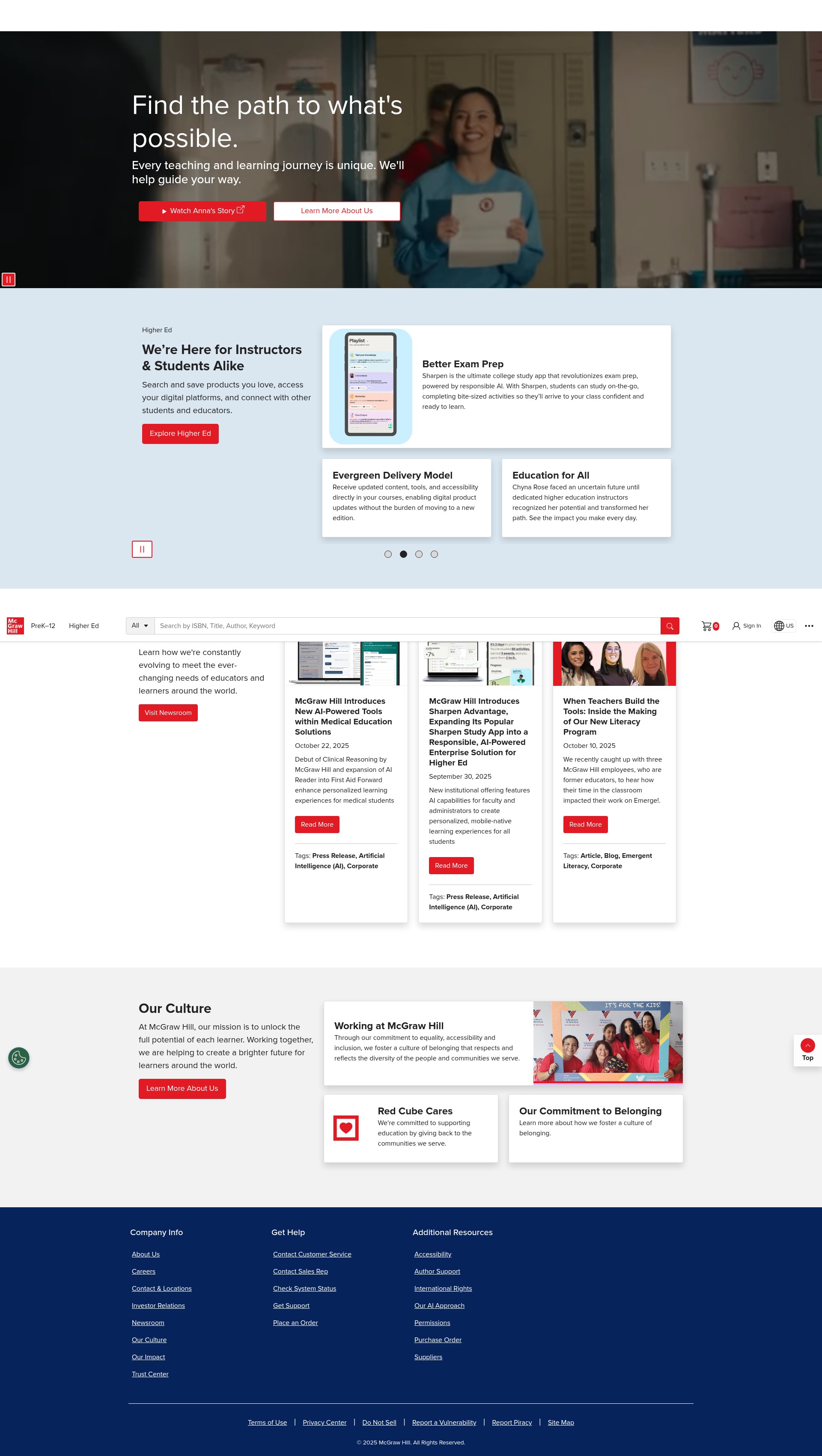 Screenshot of www.mheducation.com