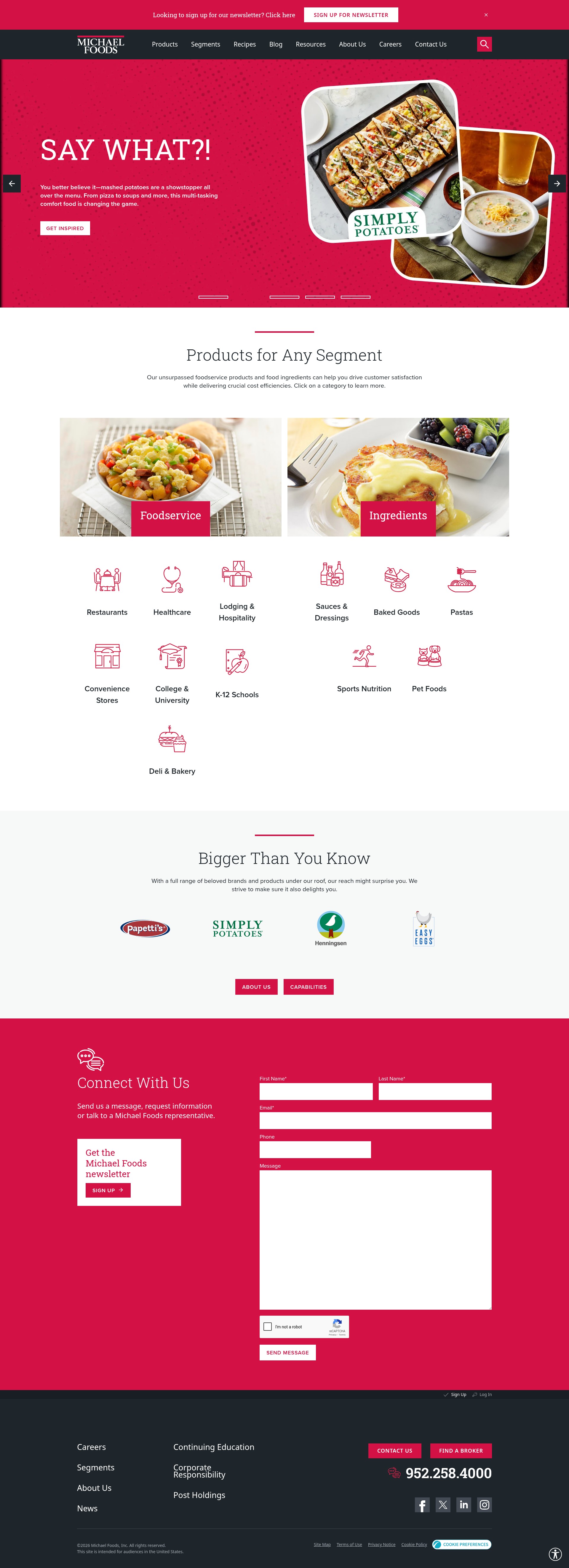 Screenshot of www.michaelfoods.com