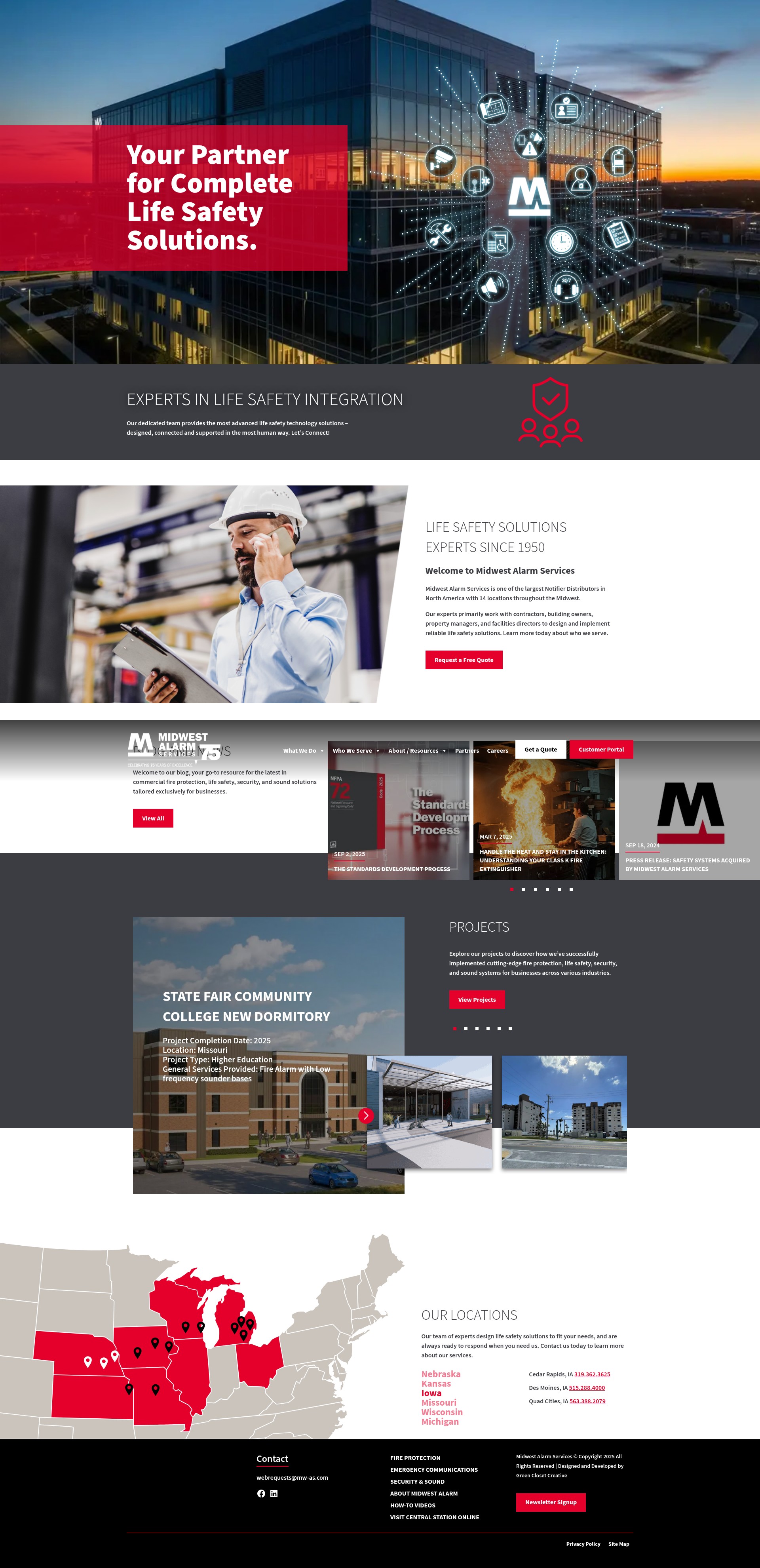 Screenshot of www.midwestalarmservices.com