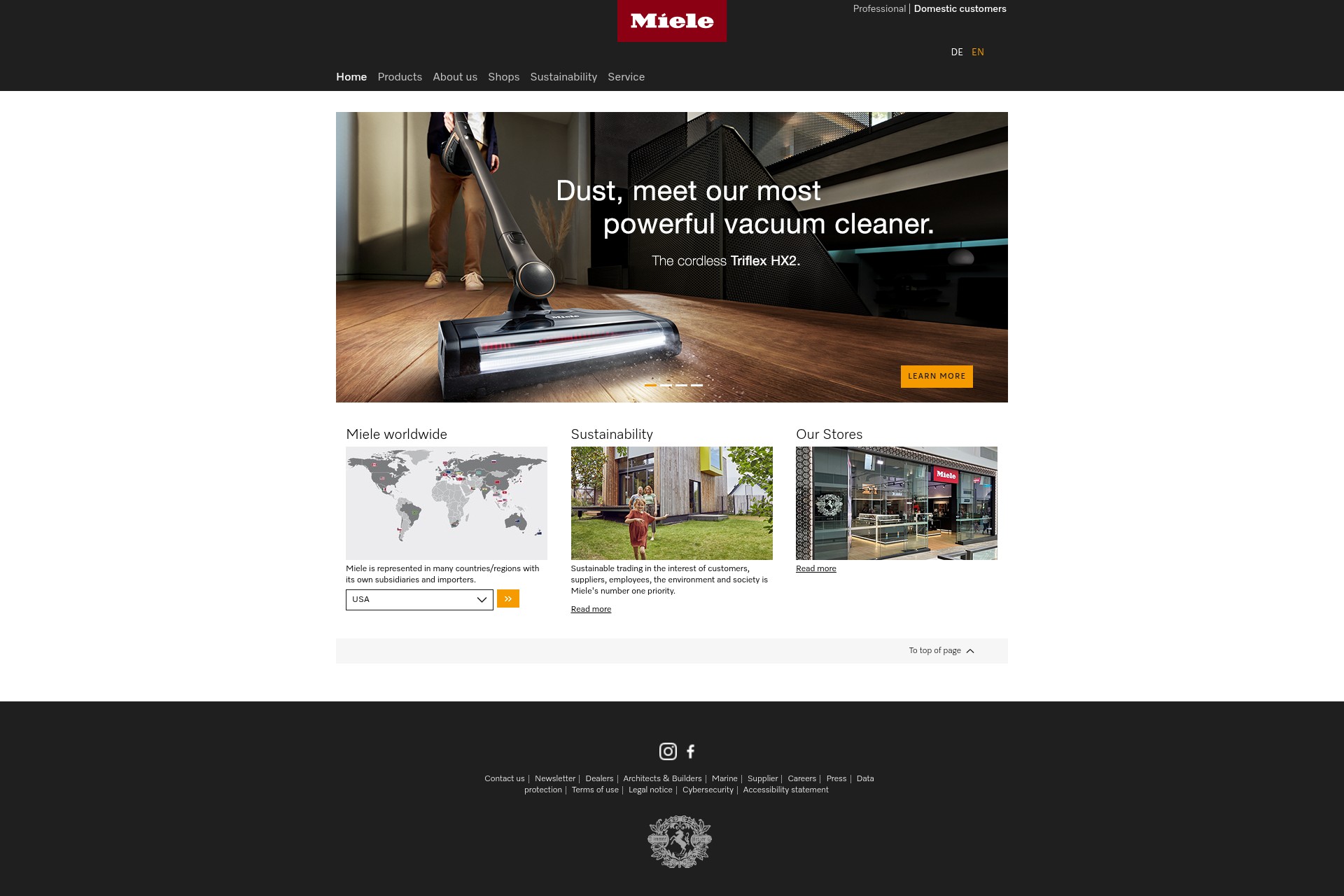 Screenshot of www.miele.com