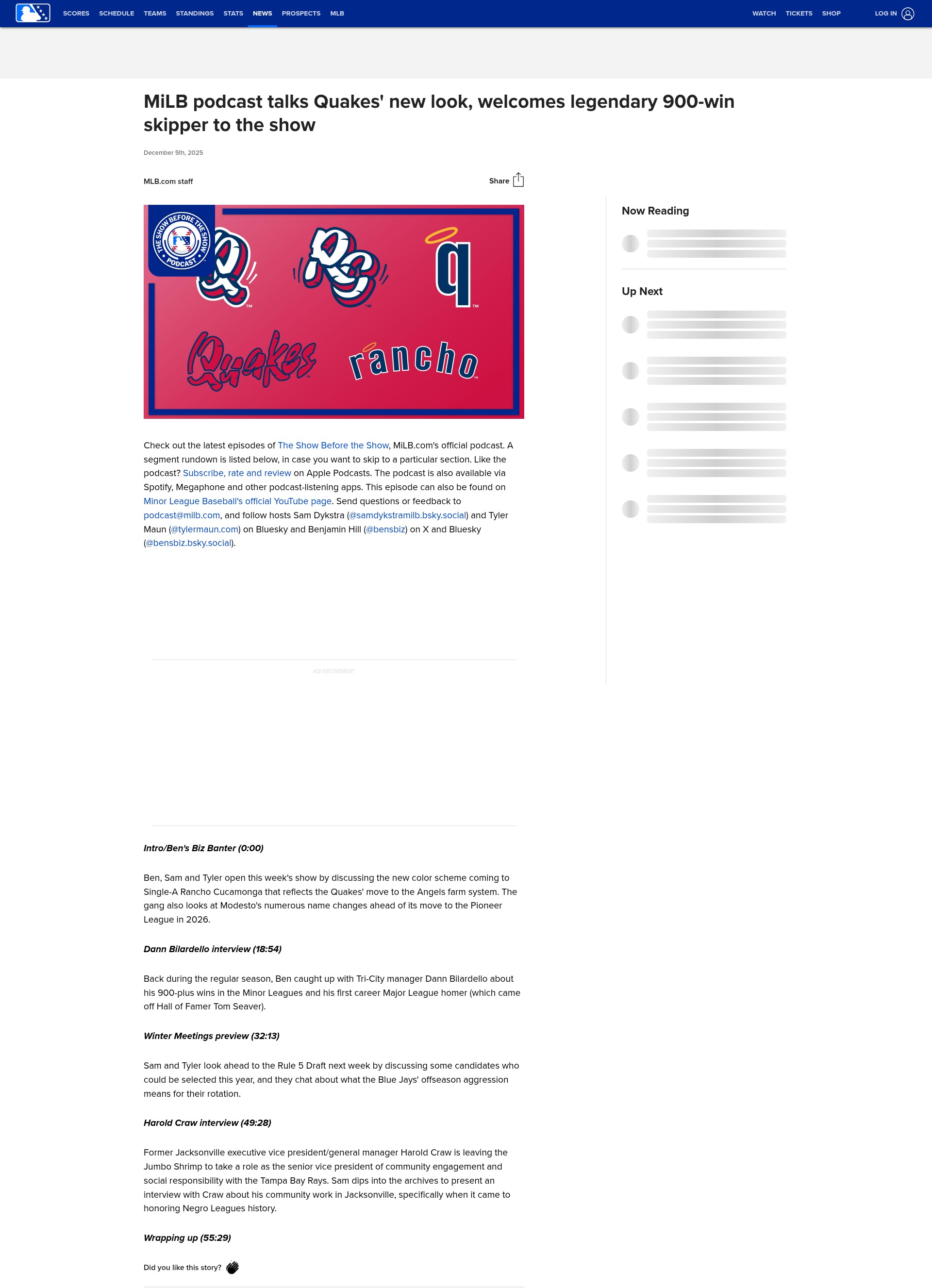 Screenshot of www.milb.com