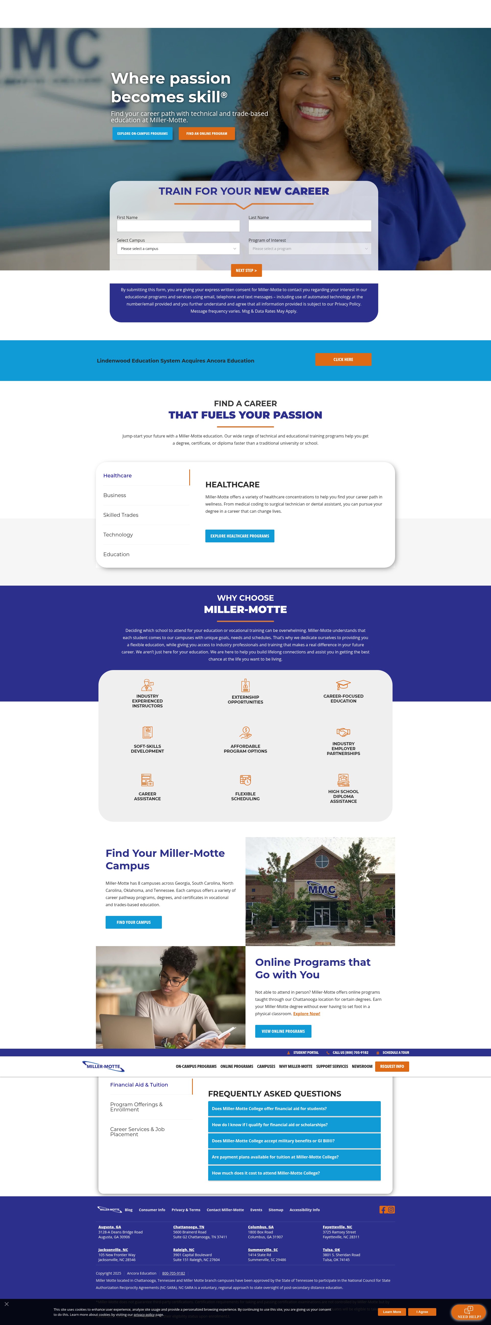 Screenshot of www.miller-motte.edu