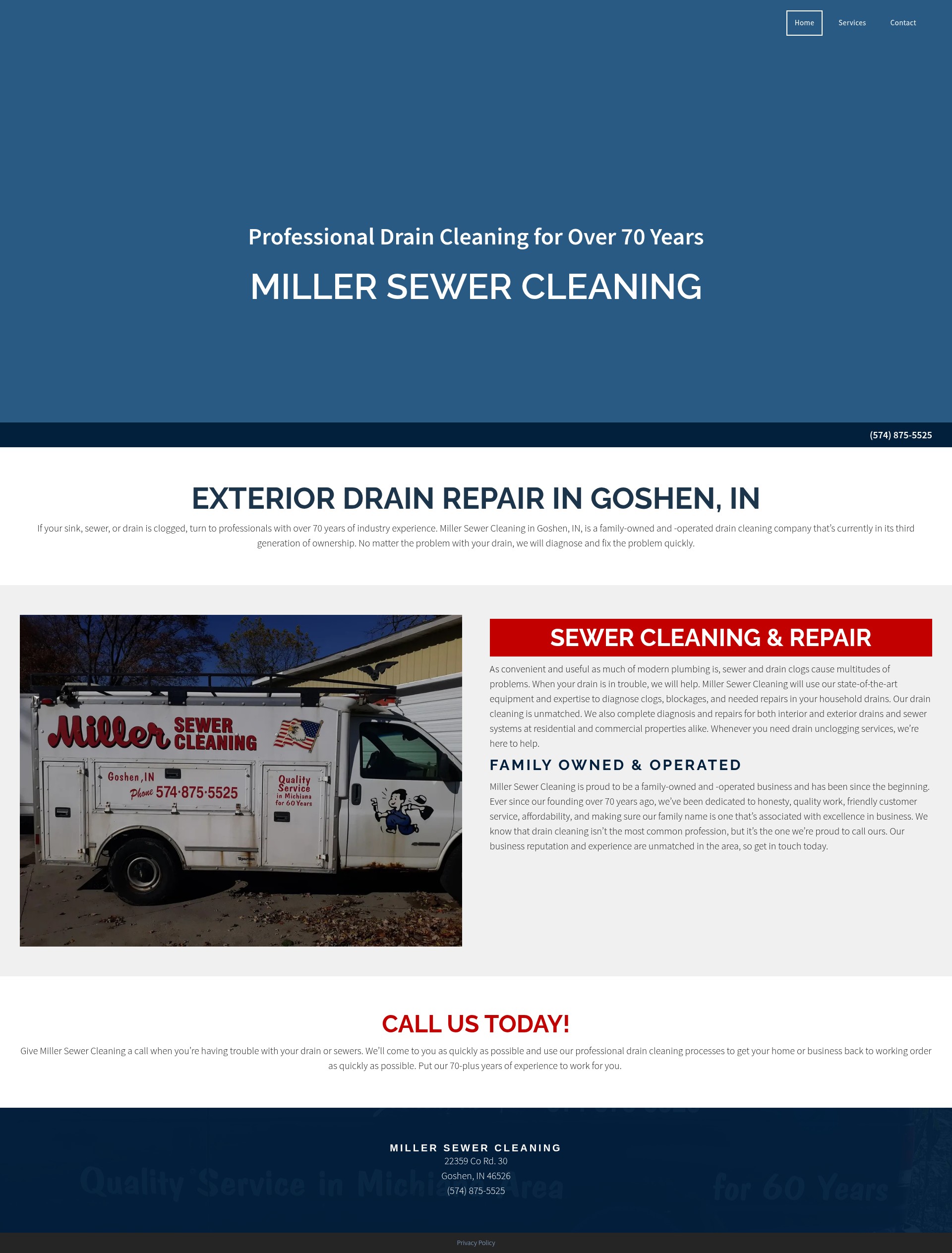 Screenshot of www.millersewercleaning.com