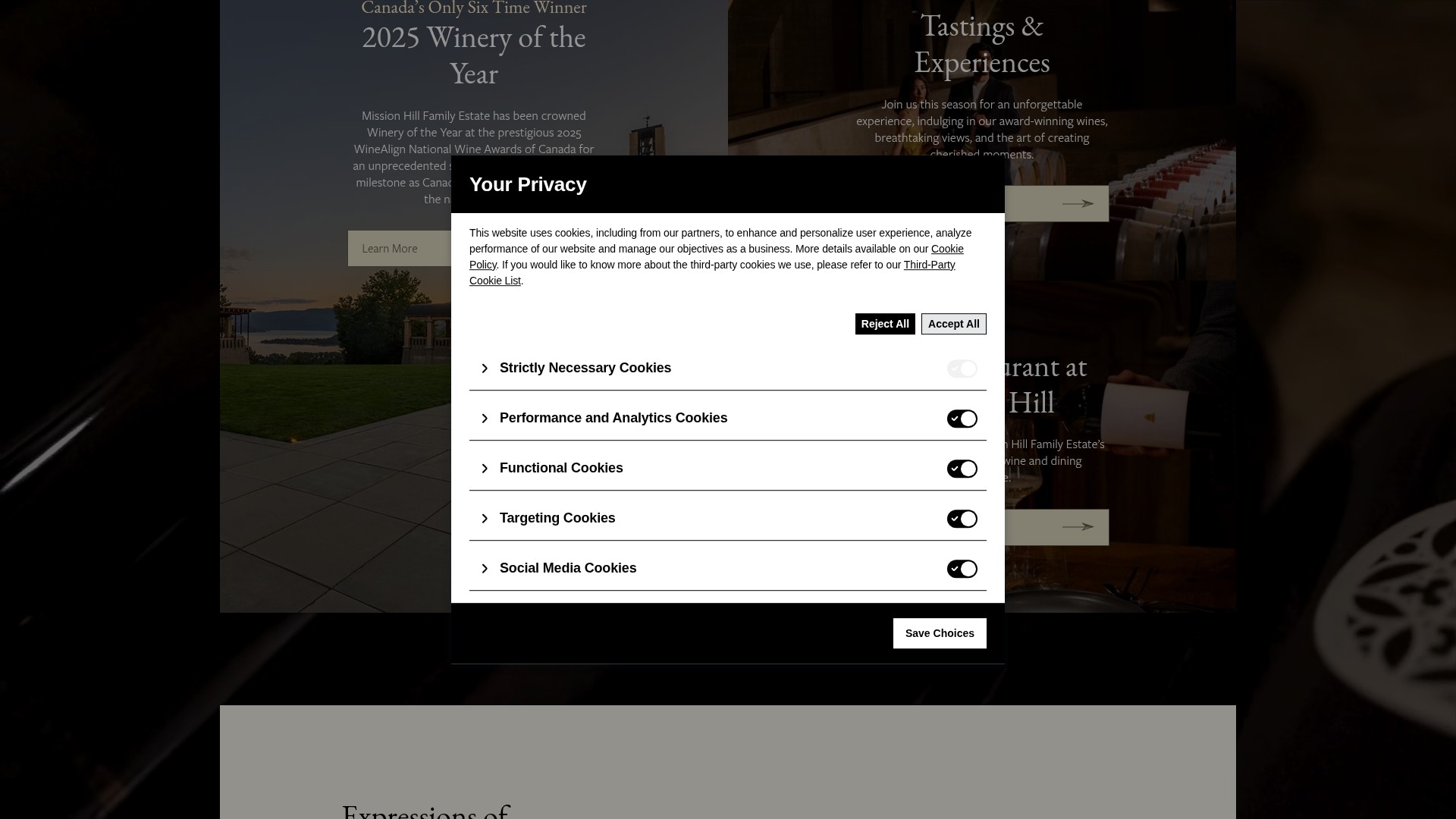 Screenshot of www.missionhillwinery.com