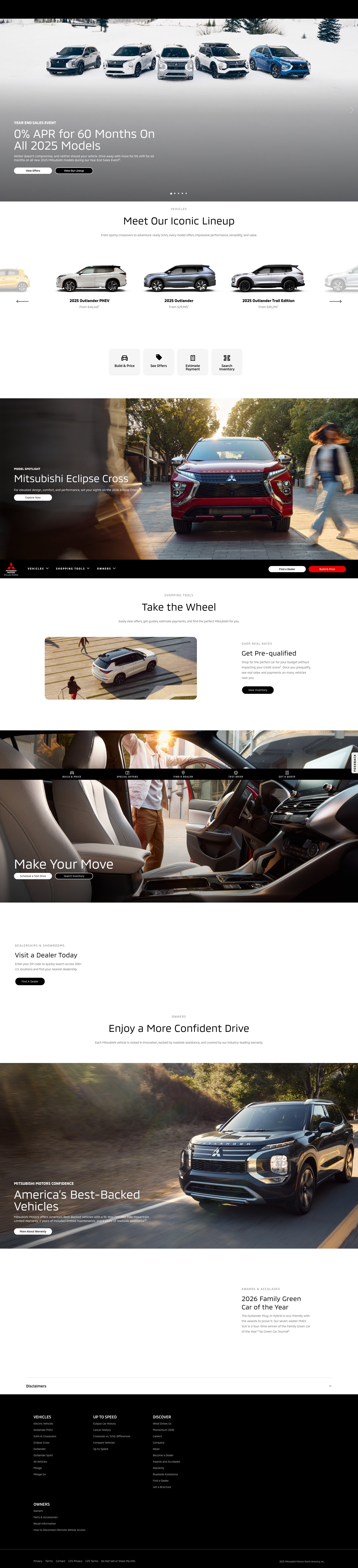 Screenshot of www.mitsubishicars.com