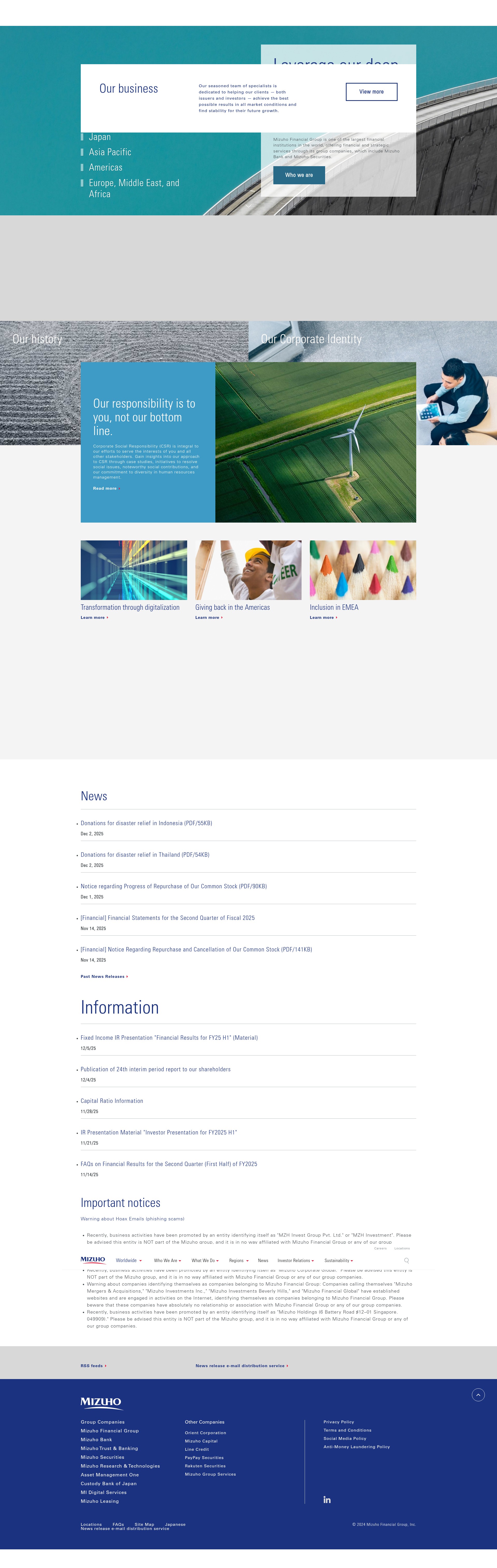 Screenshot of www.mizuhogroup.com