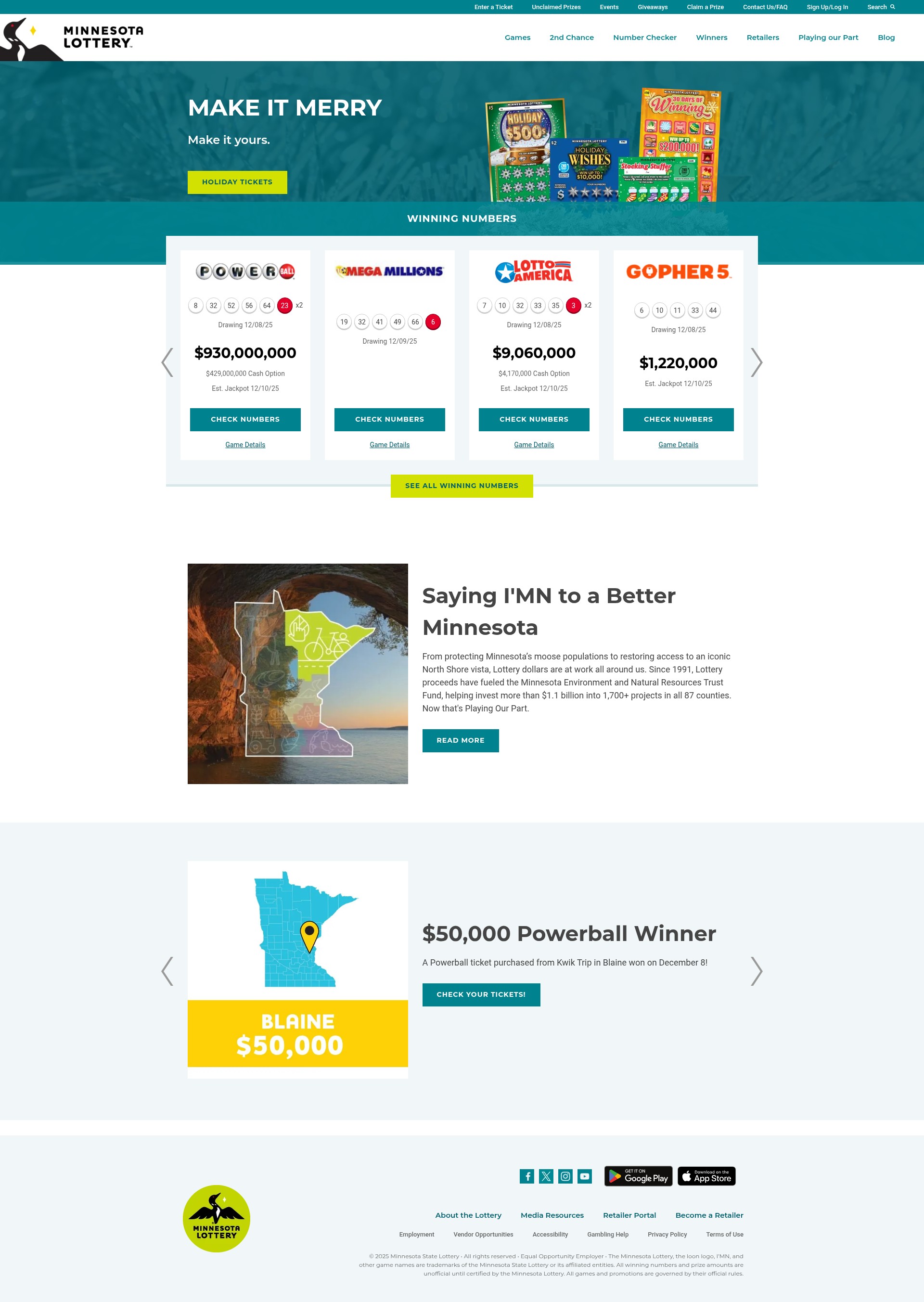 Screenshot of www.mnlottery.com
