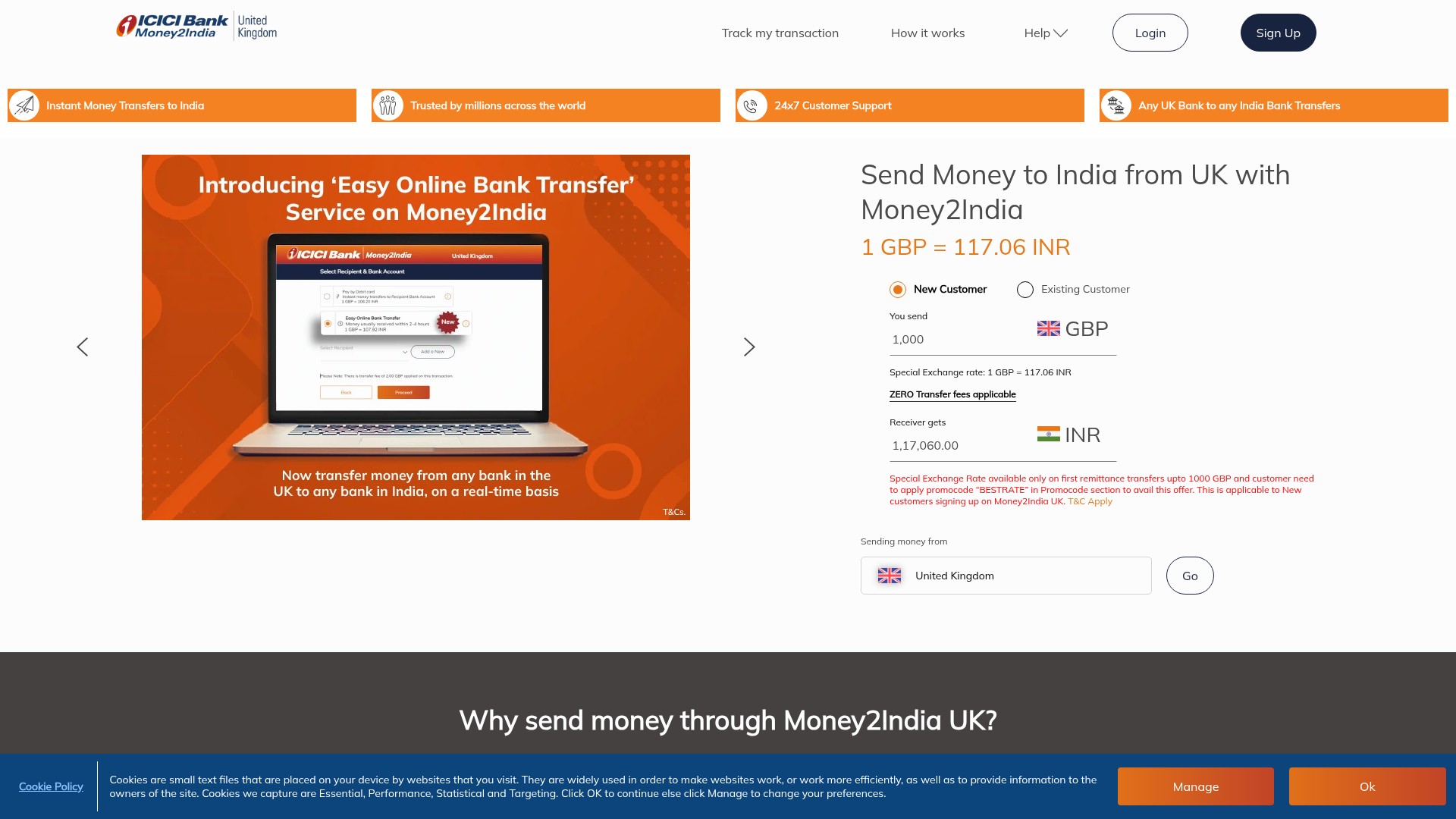 Screenshot of www.money2india.icicibank.co.uk