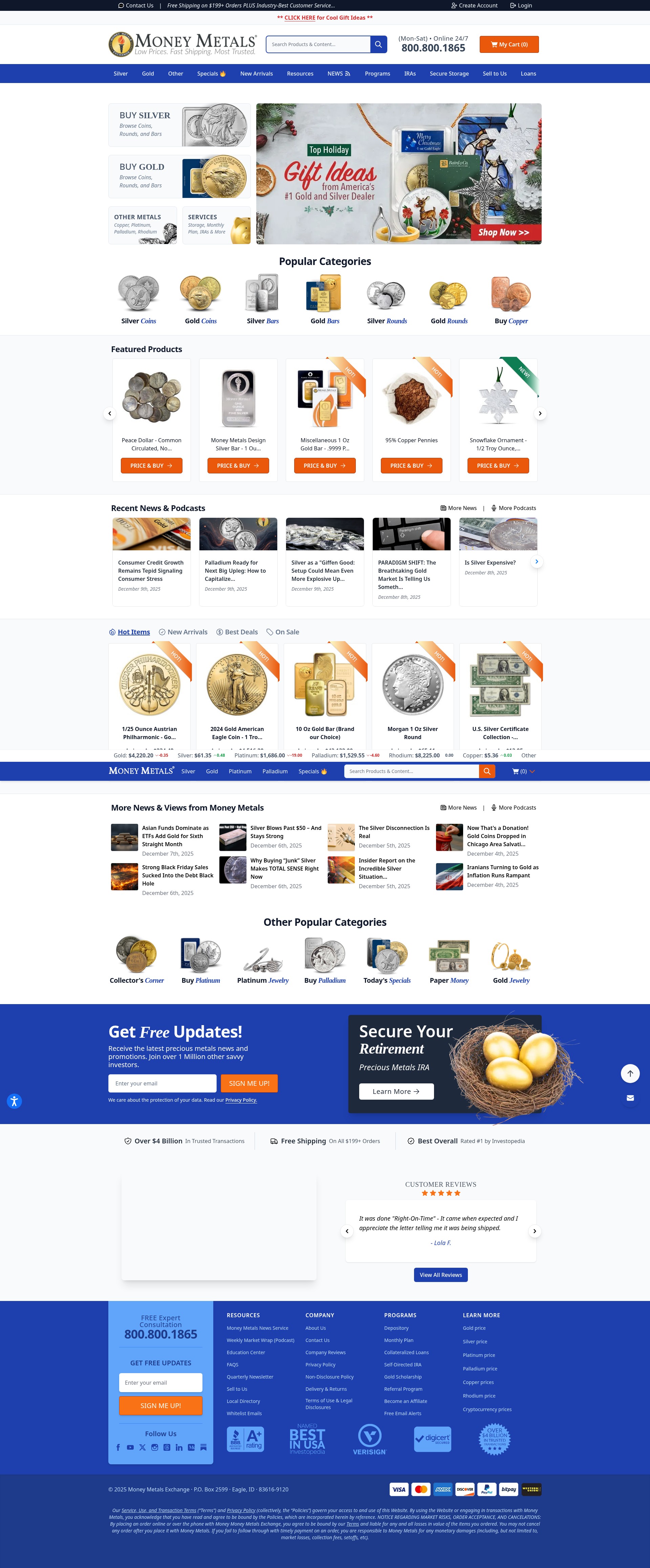 Screenshot of www.moneymetals.com