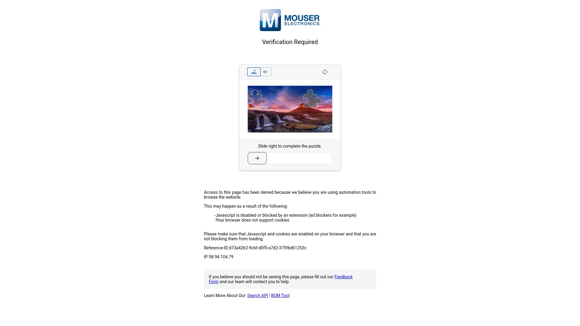 Screenshot of www.mouser.com