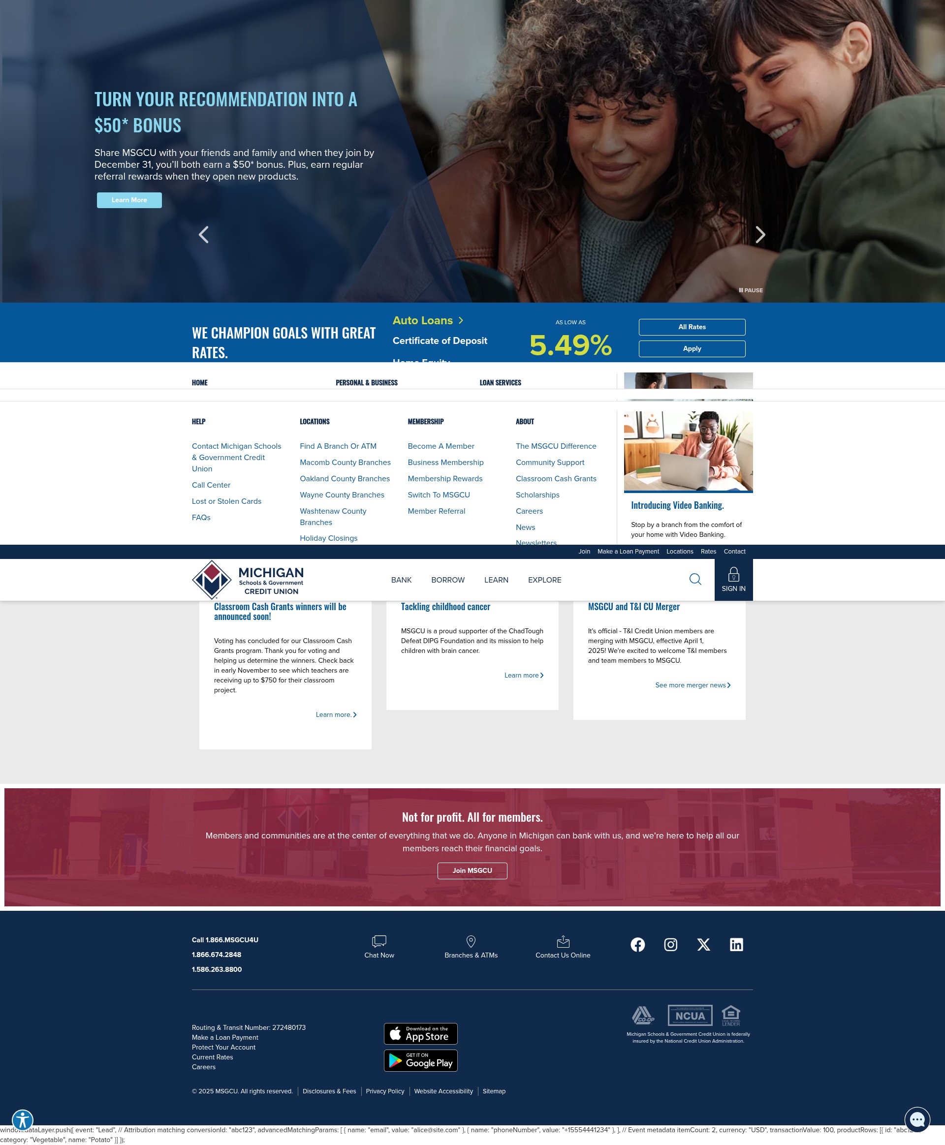 Screenshot of www.msgcu.org