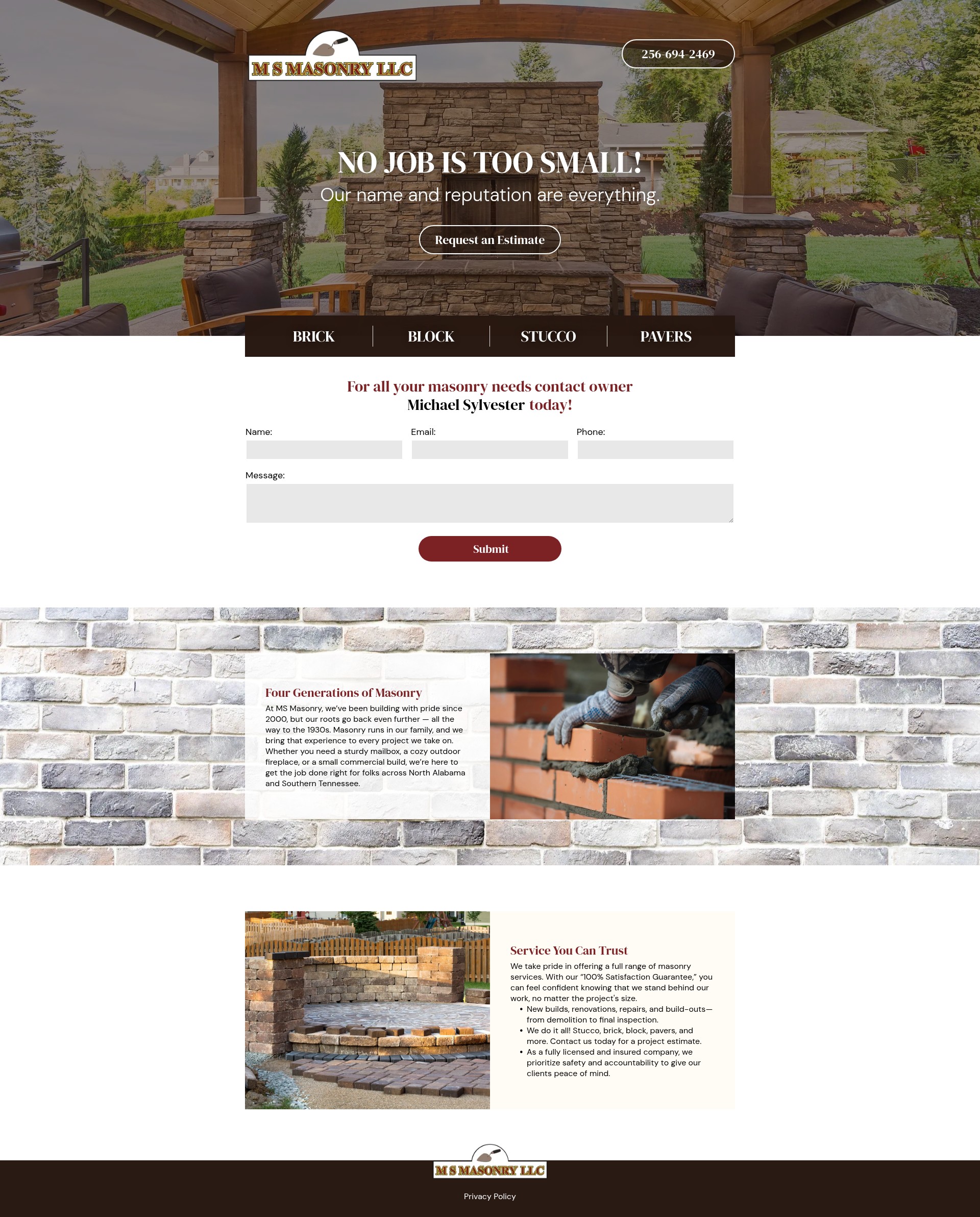 Screenshot of www.msmasonrymadison.com