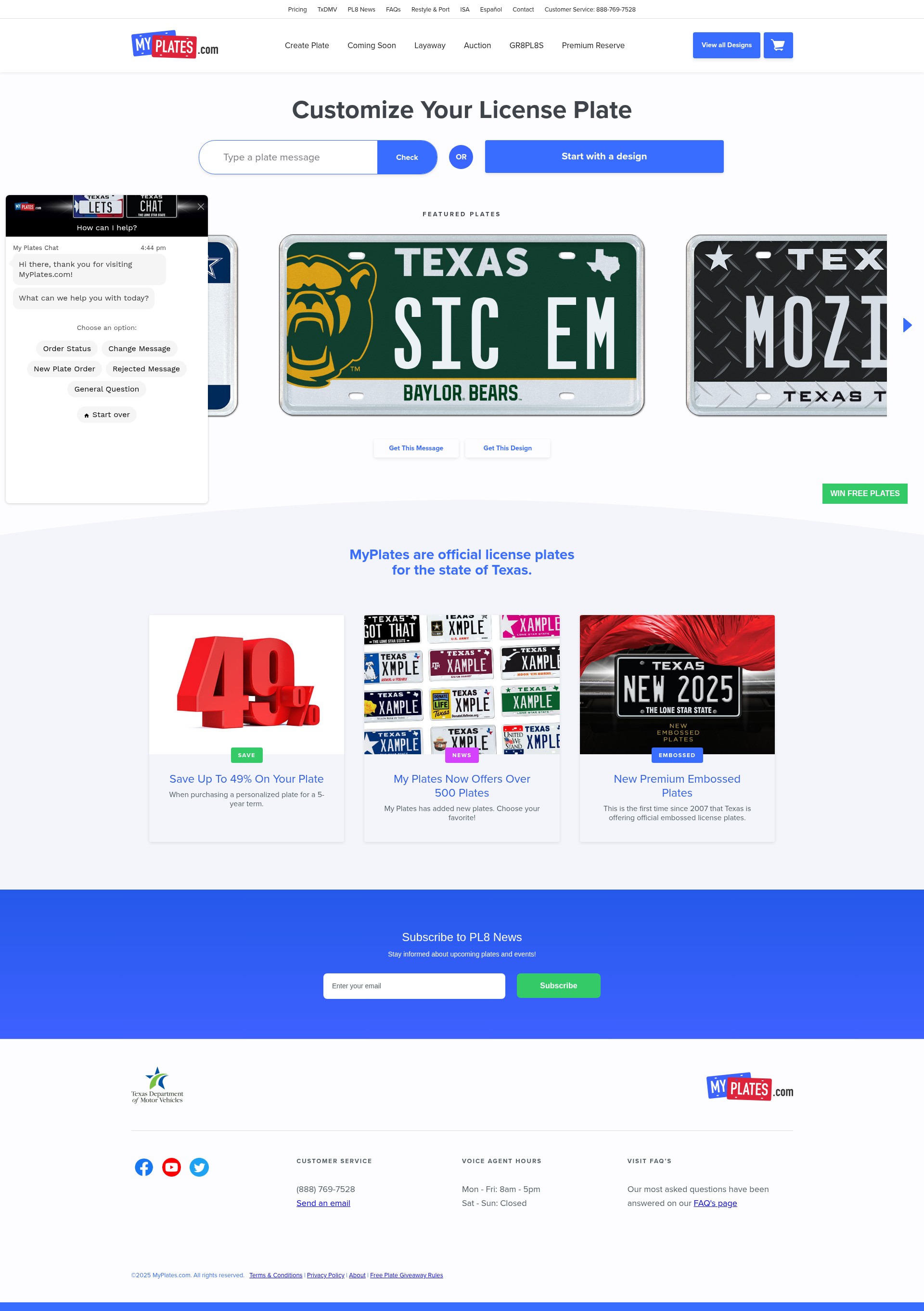 Screenshot of www.myplates.com
